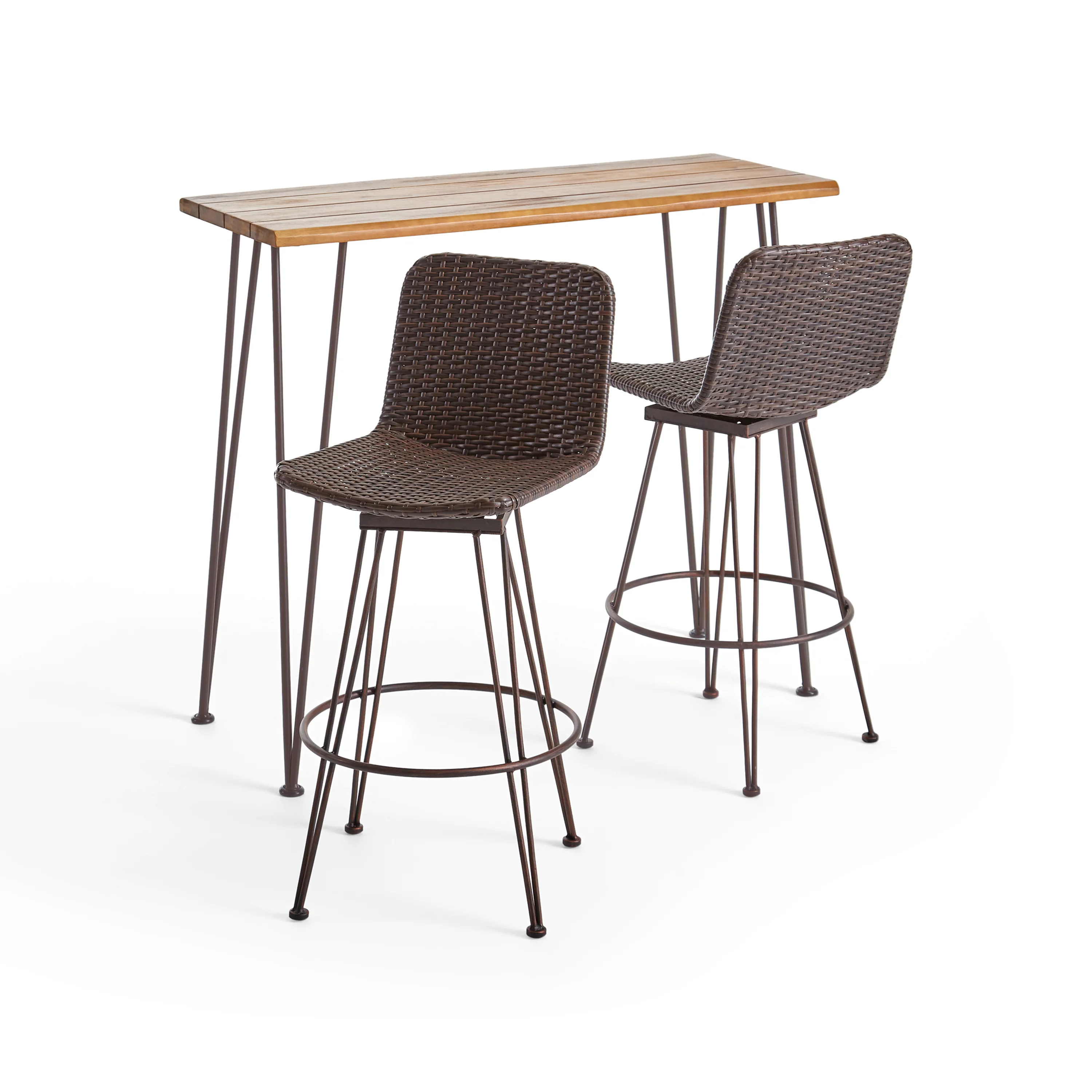 Avy Outdoor Modern Industrial 3 Piece Acacia Wood Bar Set - furnishings