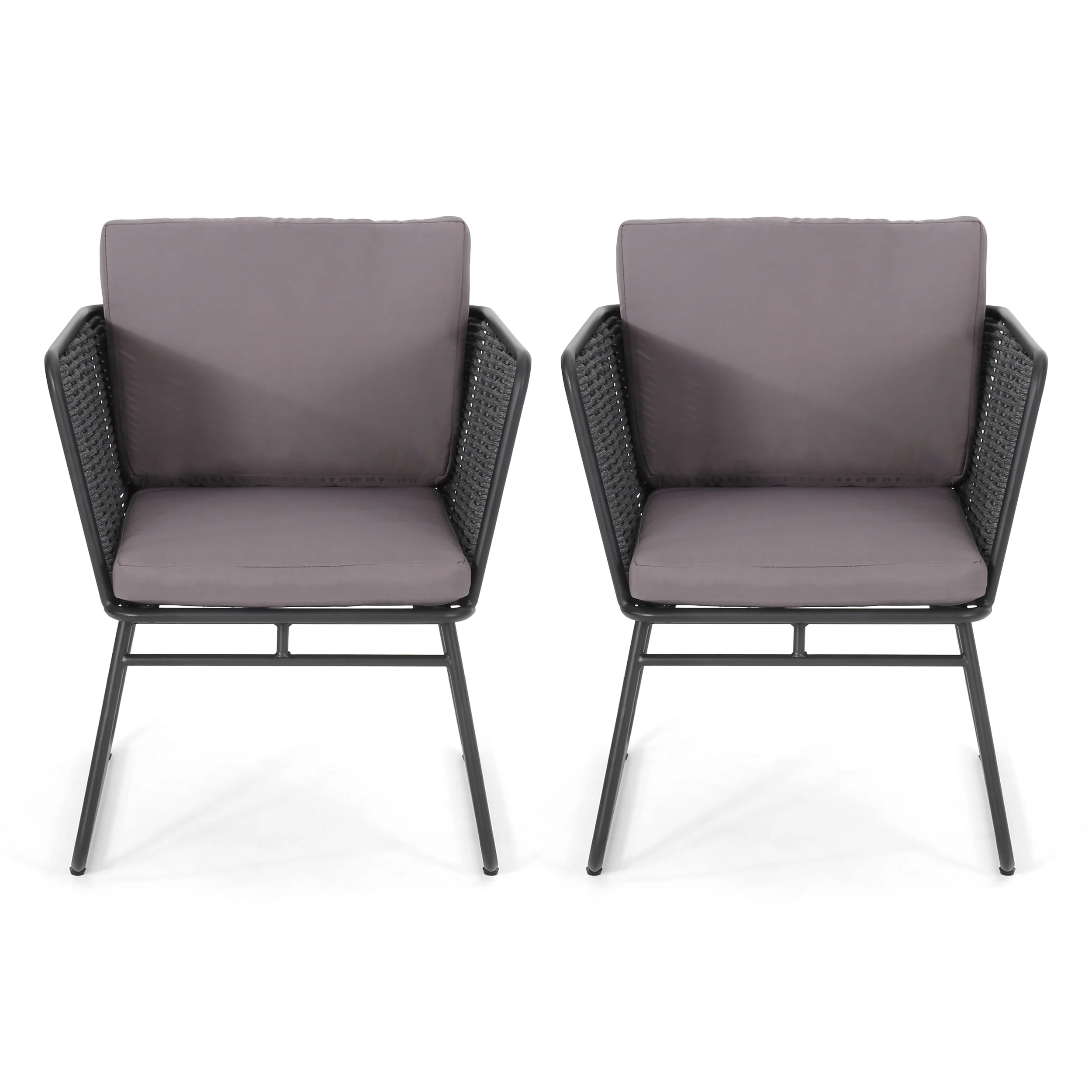 Morocco Modern Outdoor Rope Weave Club Chair with Cushions (Set of 2) - furnishings