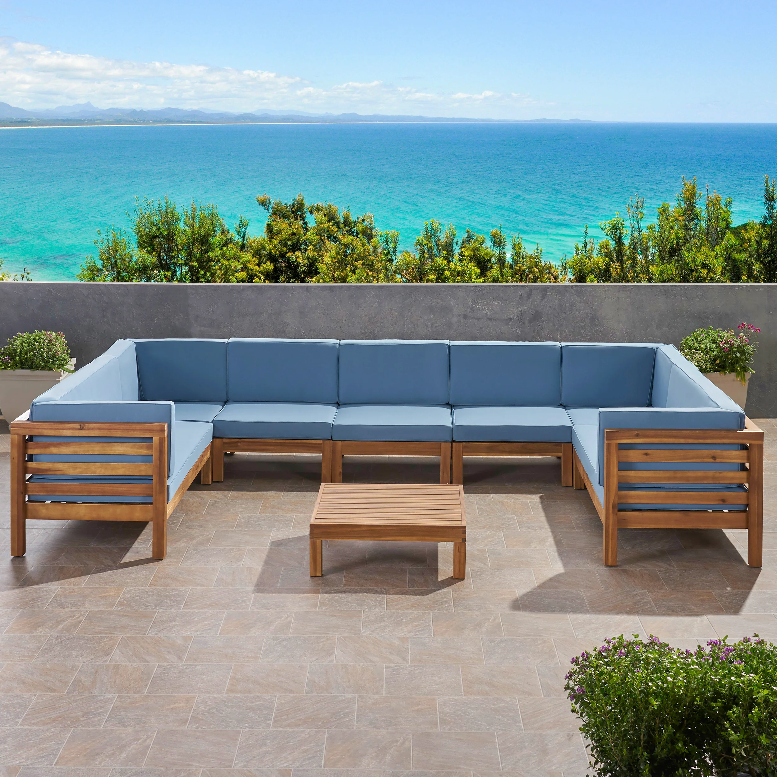 Emma Outdoor 9 Seater Acacia Wood Sectional Sofa Set - furnishings