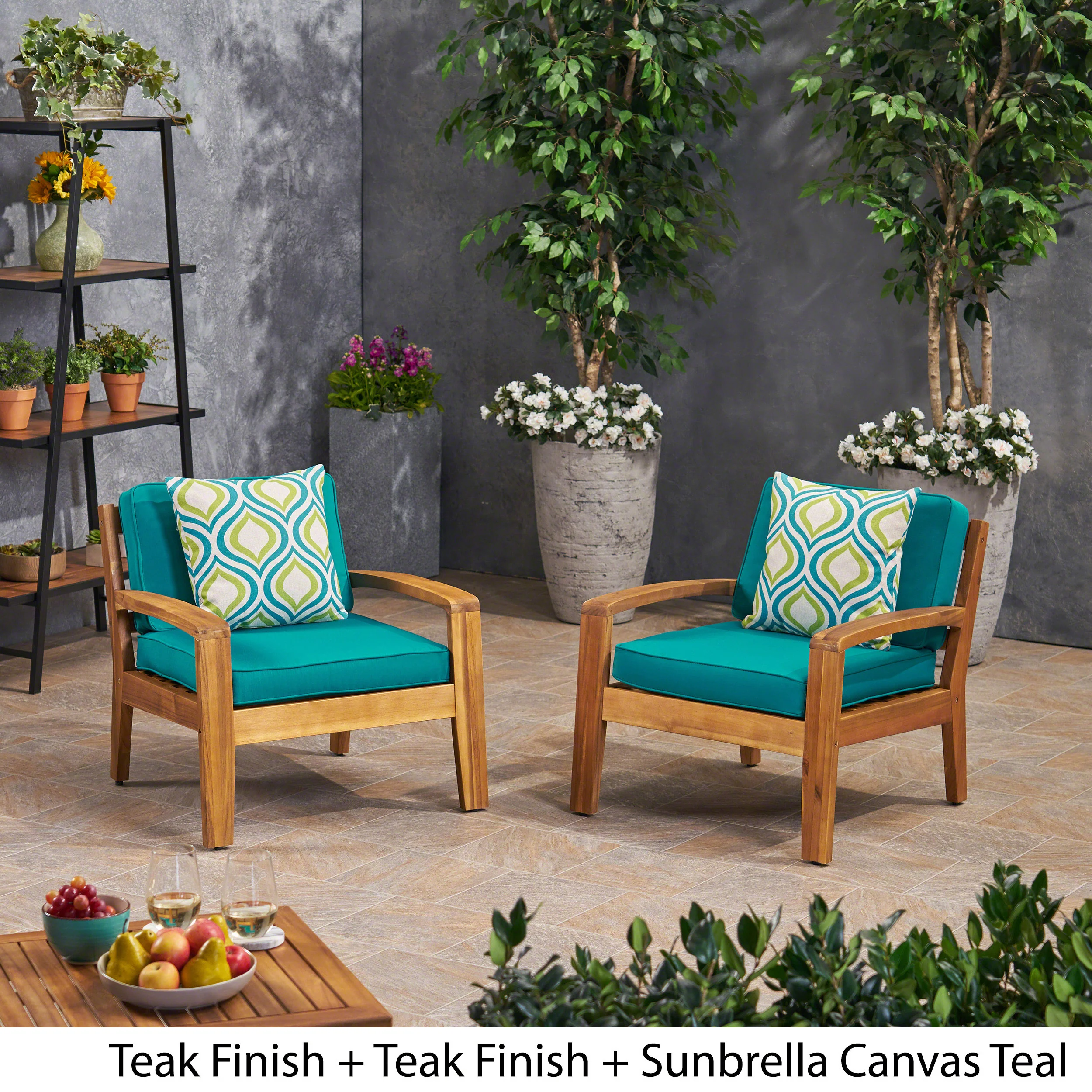 Parma Outdoor Acacia Wood Club Chairs with Sunbrella Cushions - furnishings