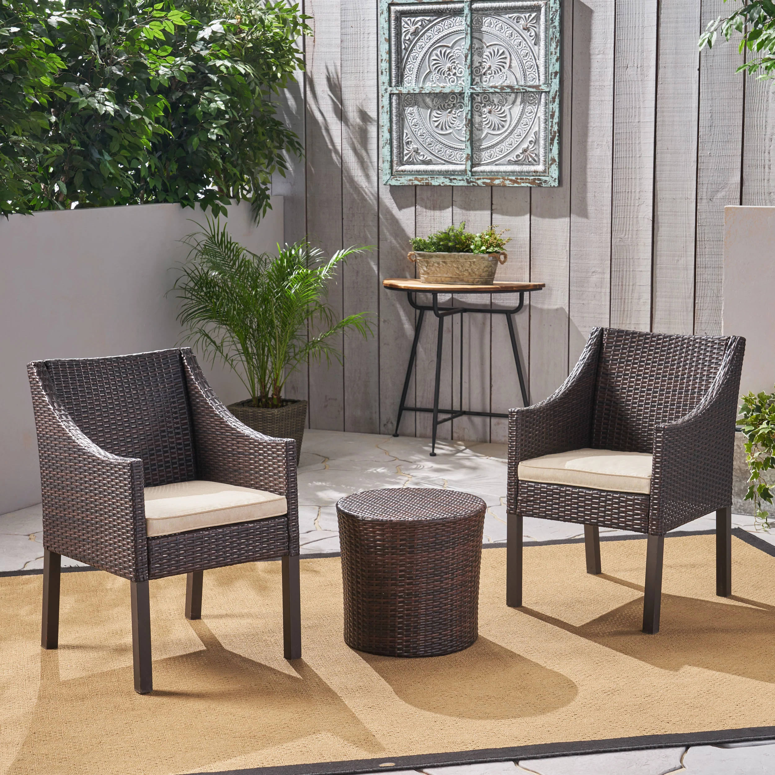 Sims Outdoor 3 Piece Wicker Chat Set - furnishings
