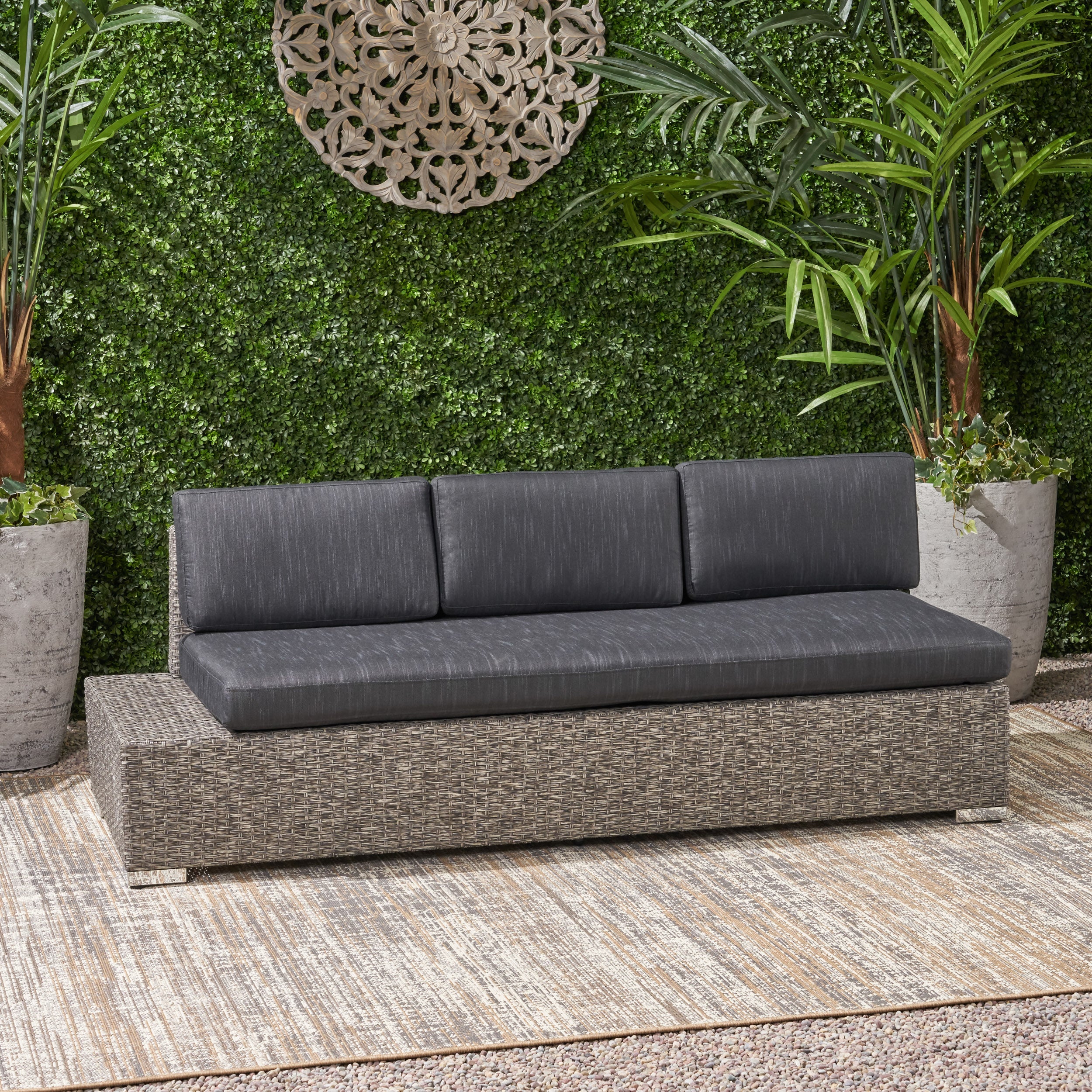 Stuart Outdoor 3 Seater Wicker Left Sofa, Mixed Black with Dark Grey Cushions - furnishings