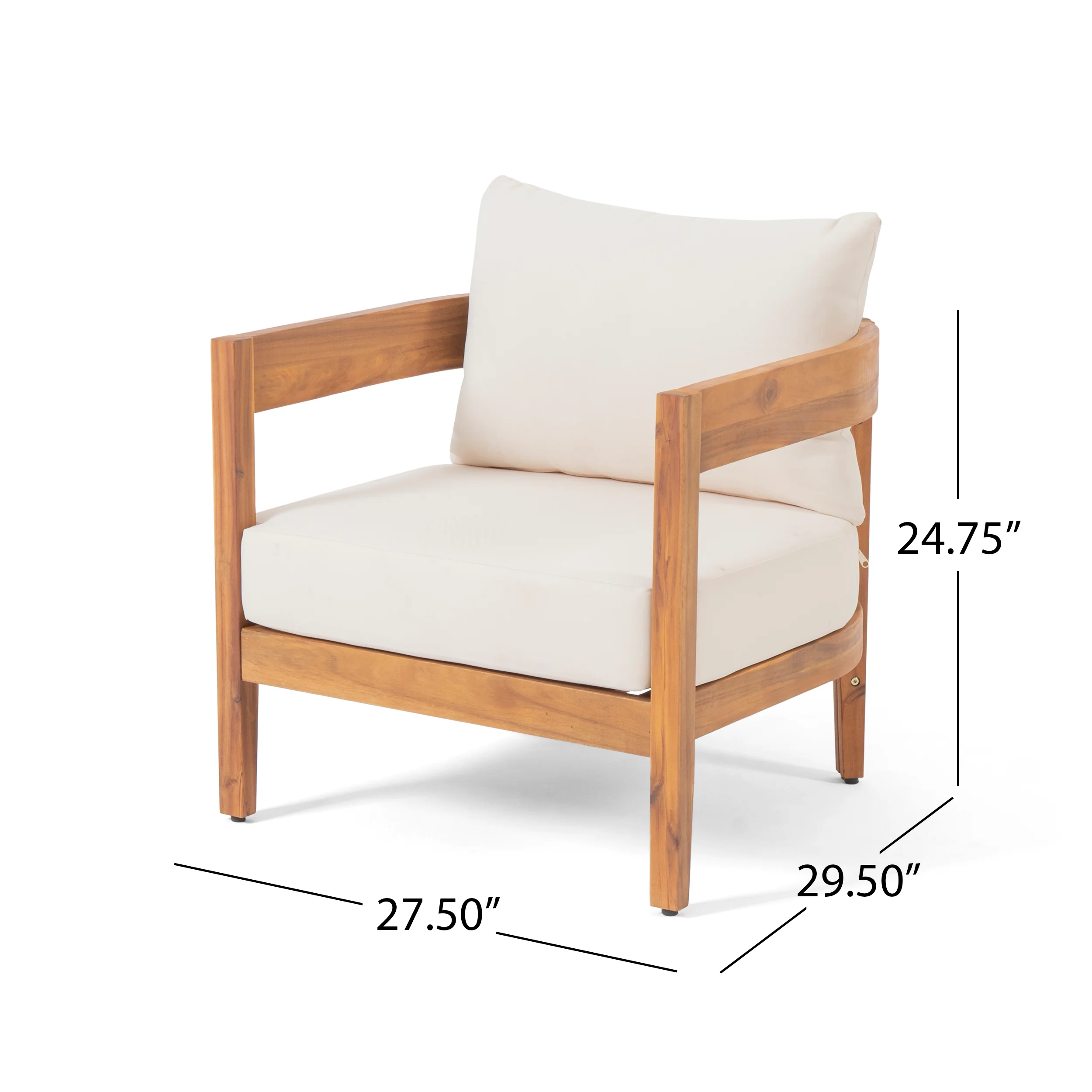 Burrough Outdoor Acacia Wood Club Chair with Cushions, Teak and Beige - furnishings