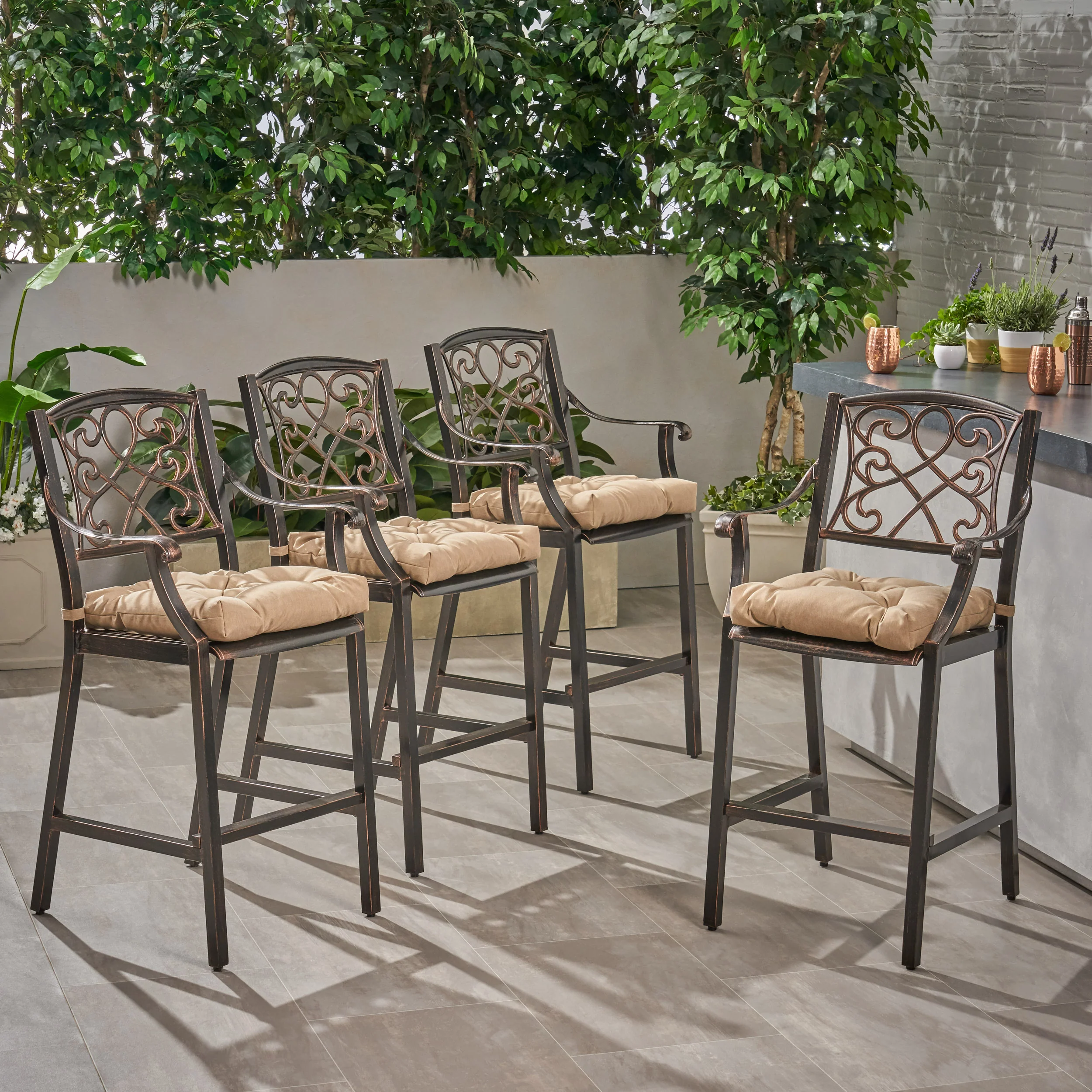 Mariella Outdoor Barstool with Cushion (Set of 4) - furnishings