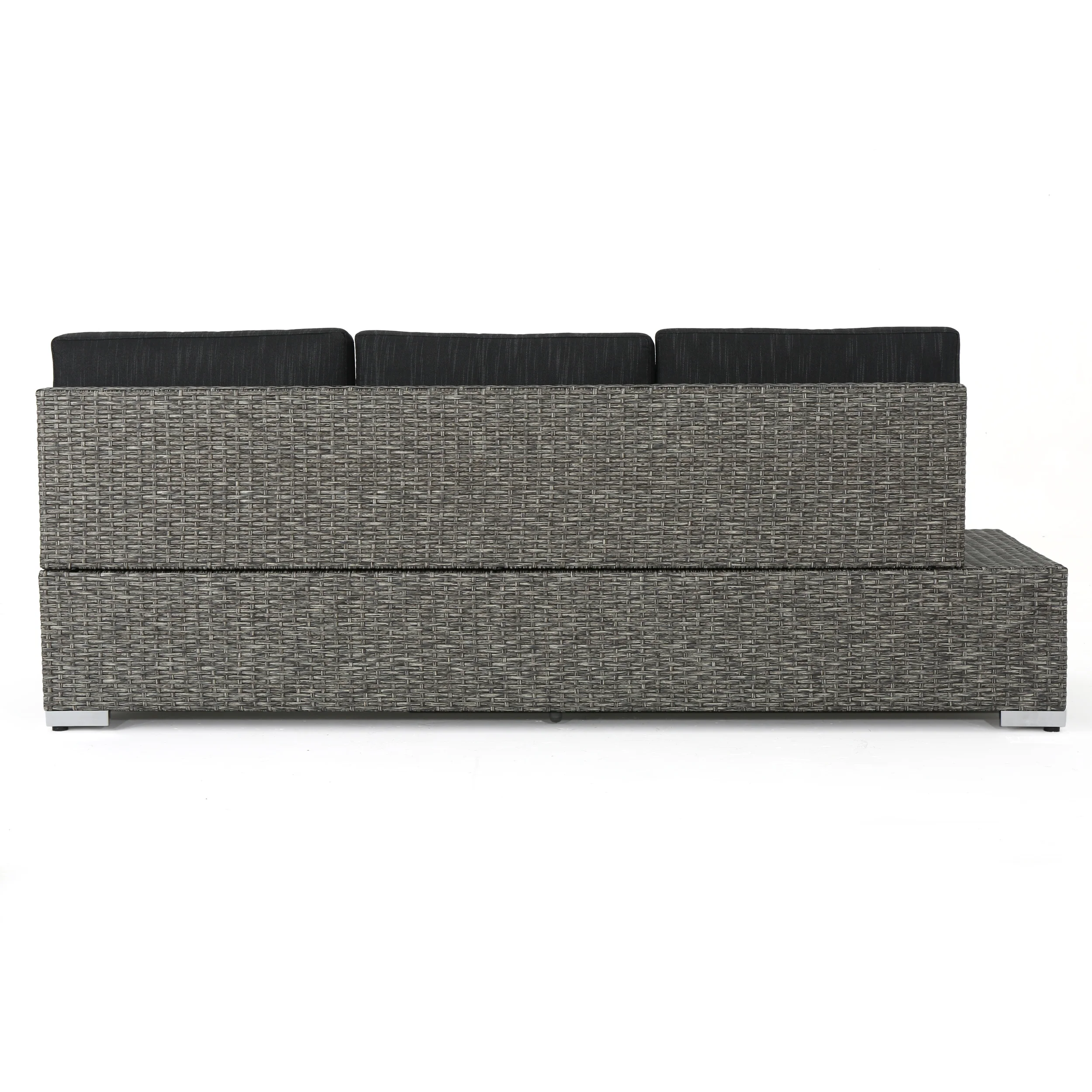 Stuart Outdoor 3 Seater Wicker Left Sofa, Mixed Black with Dark Grey Cushions - furnishings