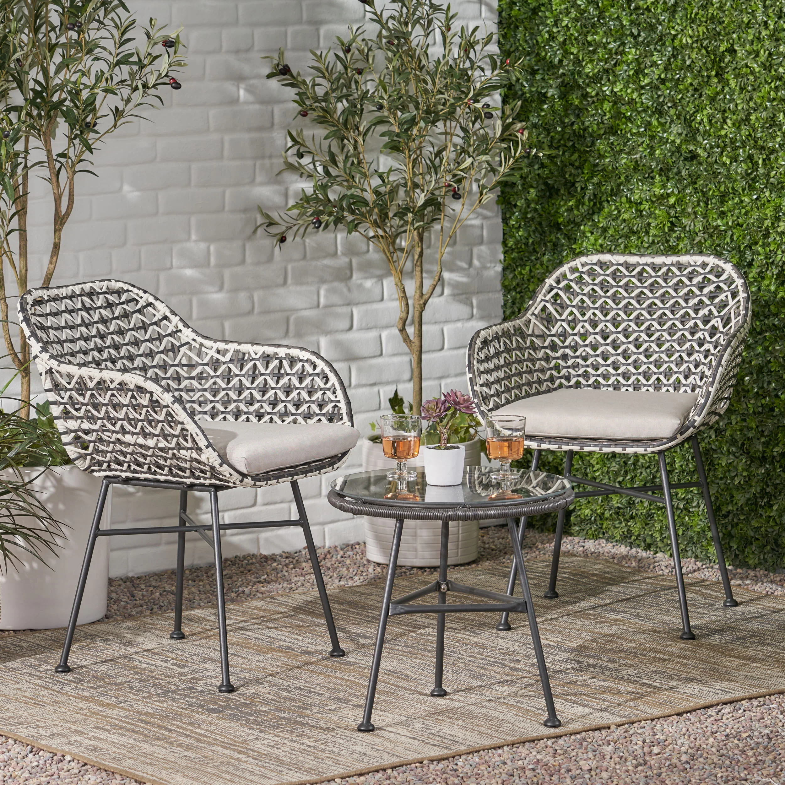 Jayline Outdoor 3 Piece Wicker Chat Set - furnishings