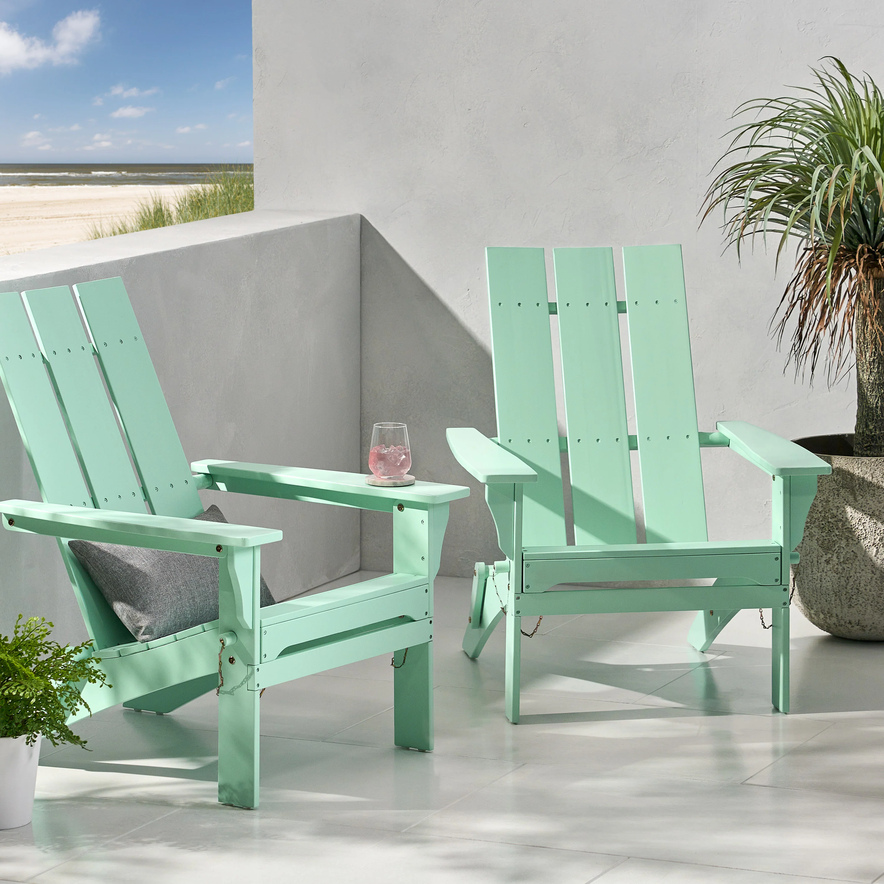 Gurekam Outdoor Acacia Wood Foldable Adirondack Chairs, Set of 2 - furnishings