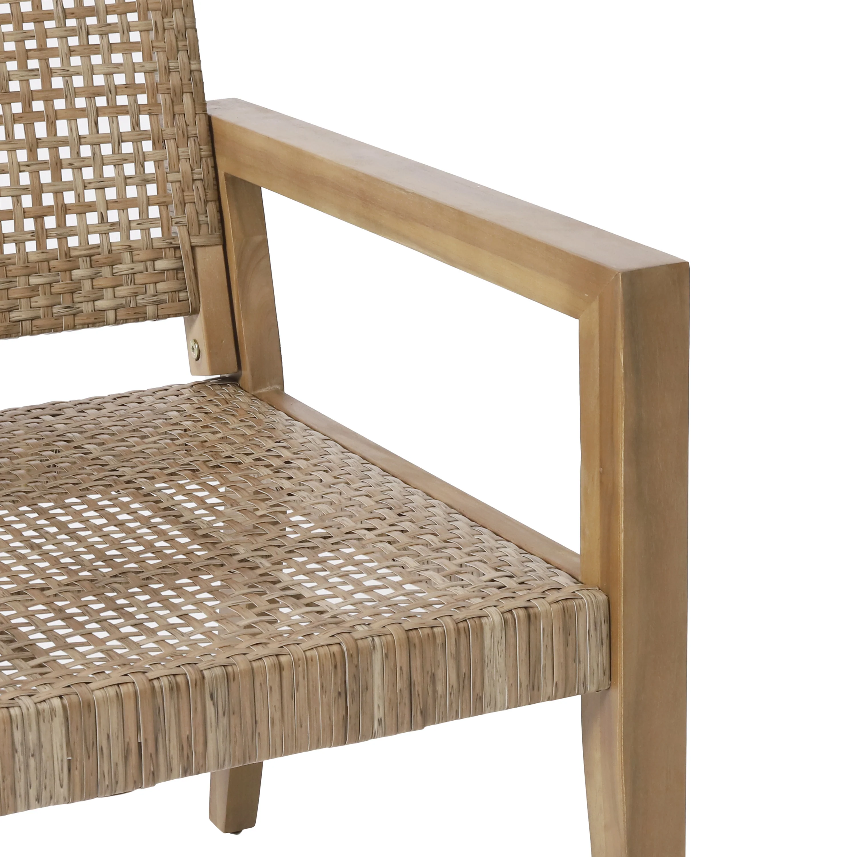 Elmcrest Outdoor Wicker and Acacia Wood 4 Seater Chat Set, Light Multibrown and Light Brown - furnishings