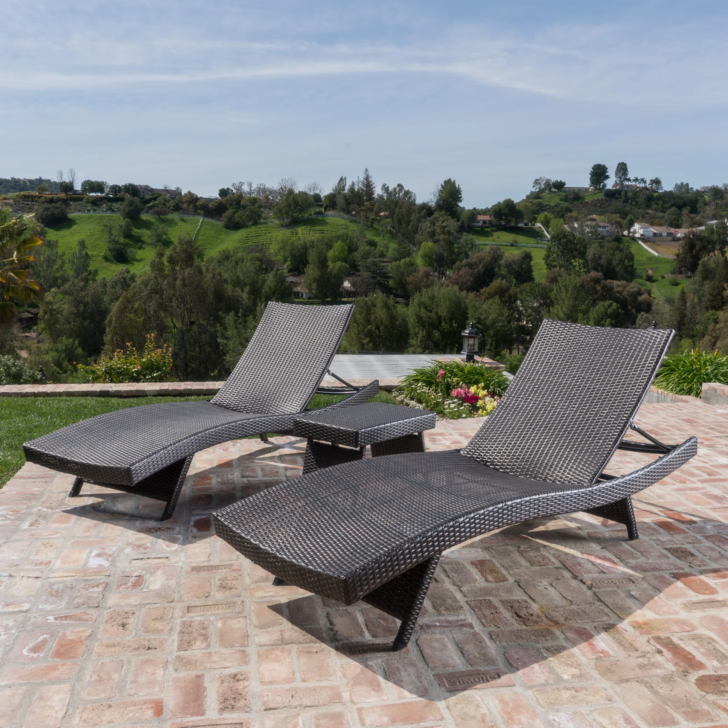 Thelma Outdoor Wicker Chaise Lounge w/ Aluminum Frame & Table - furnishings