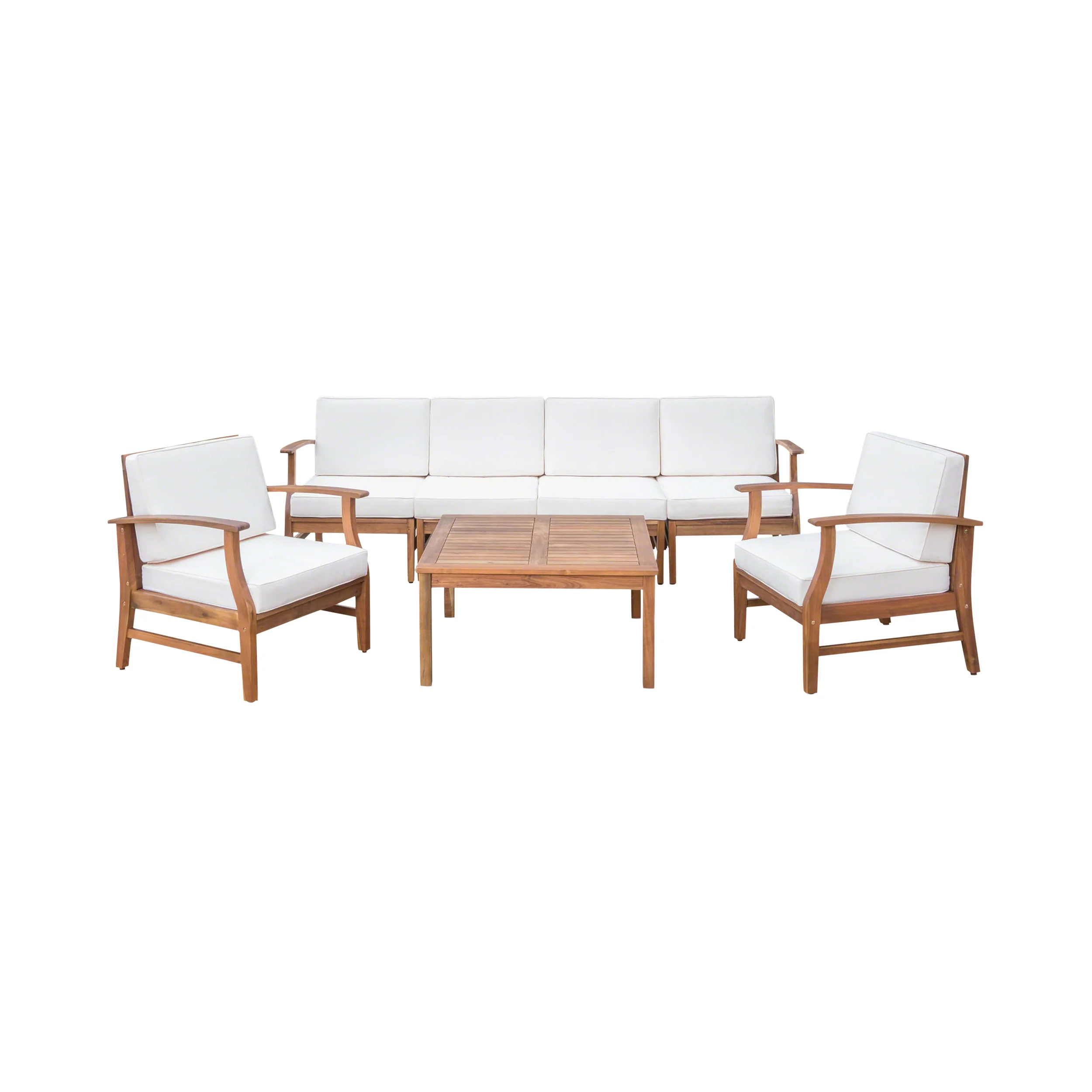 Scarlett Outdoor 6 Seat Teak Finished Acacia Wood Sofa and Table Set - furnishings