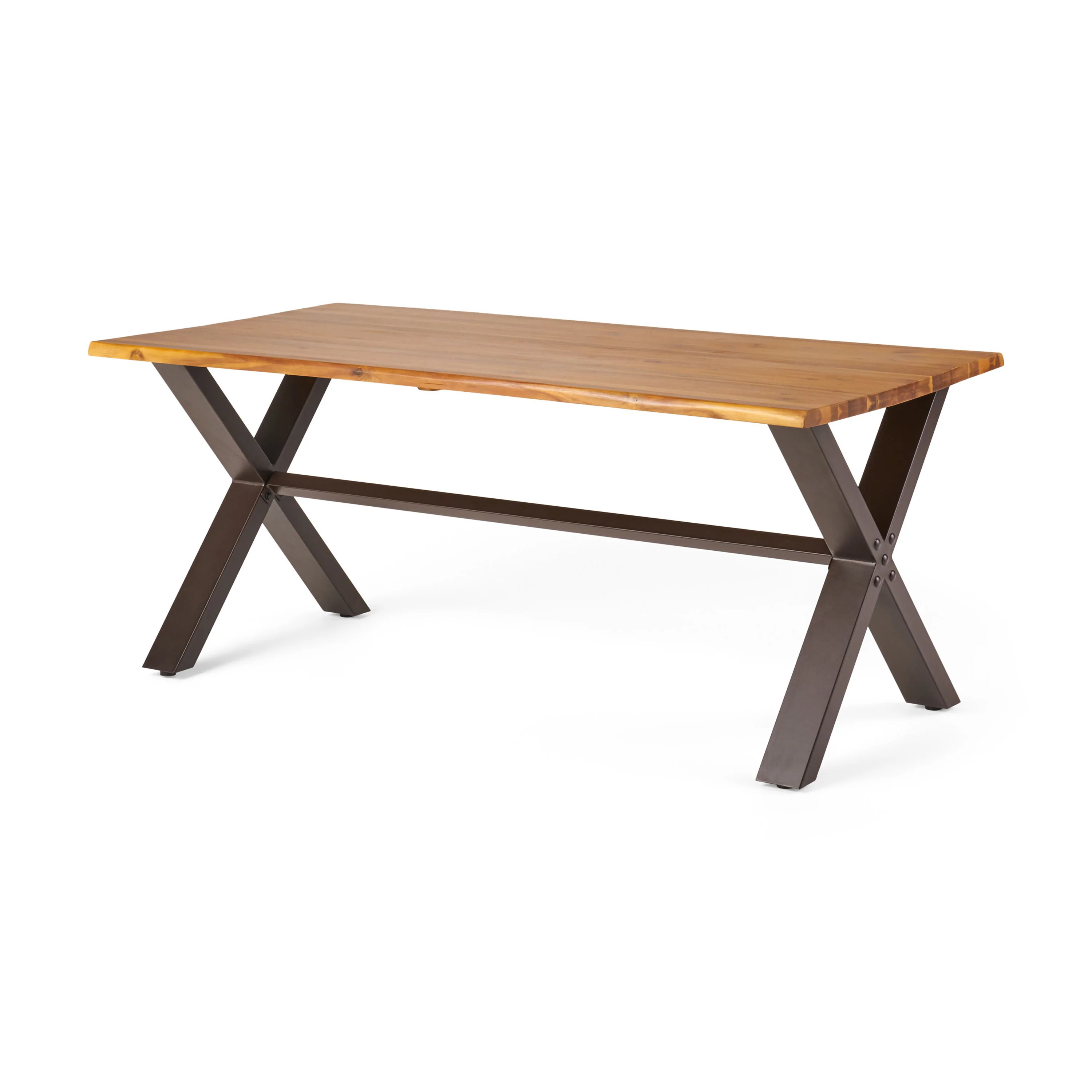 Sanil Outdoor Acacia Wood and Iron Dining Table, Teak, Rustic Metal - furnishings