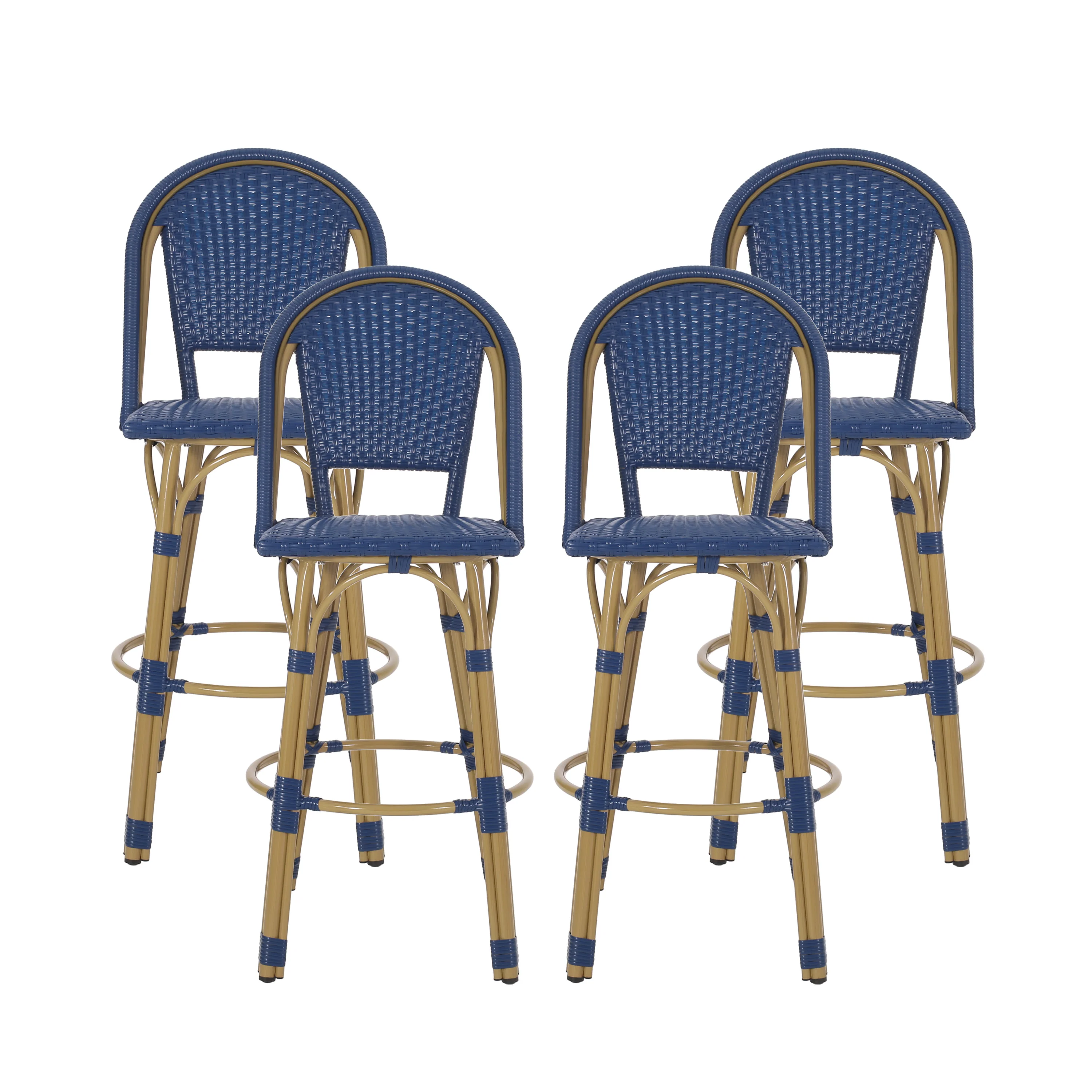 Cotterell Outdoor French Wicker and Aluminum 29.5 Inch Barstools, Set of 4 - furnishings