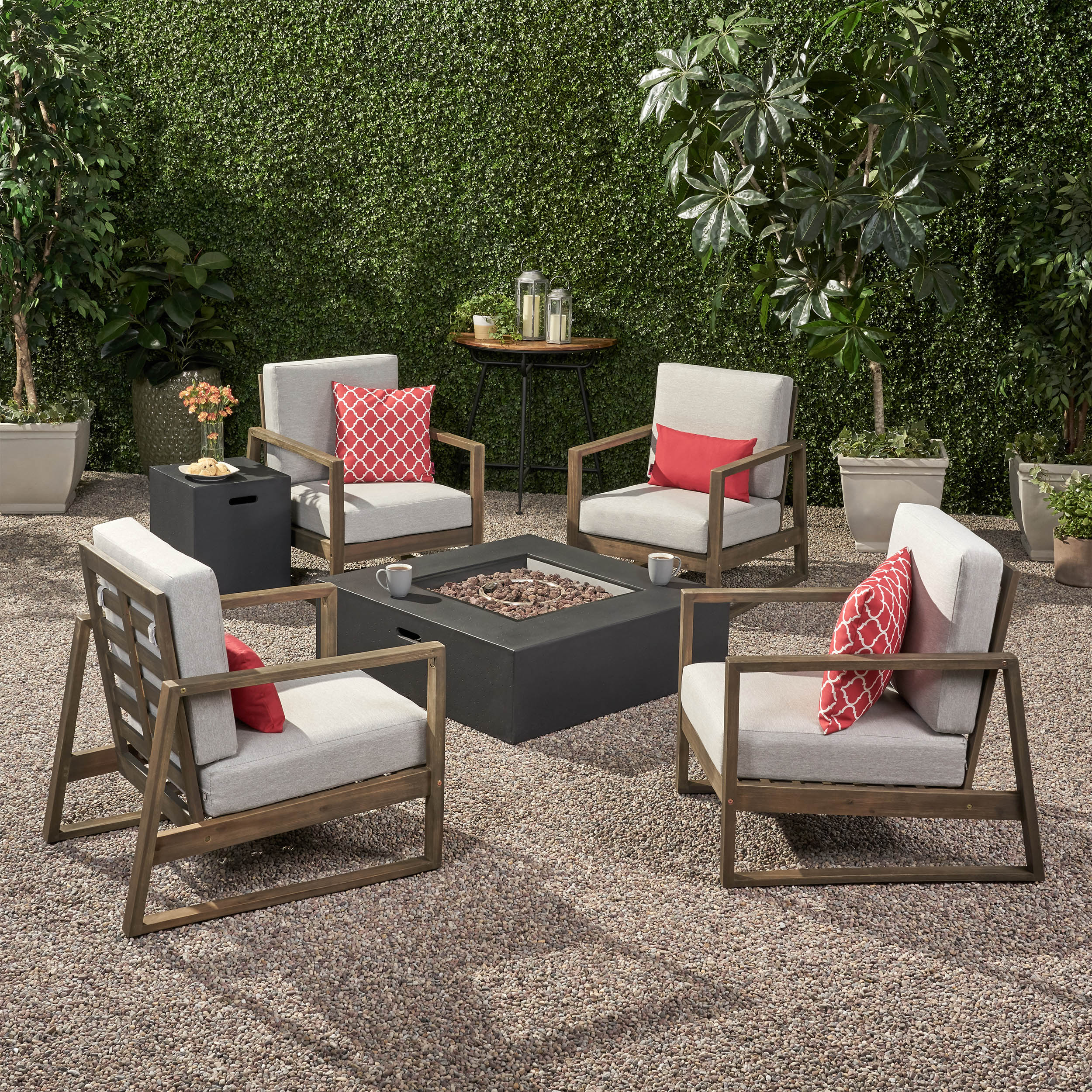 Marlee Outdoor 4 Seater Chat Set with Fire Pit - furnishings