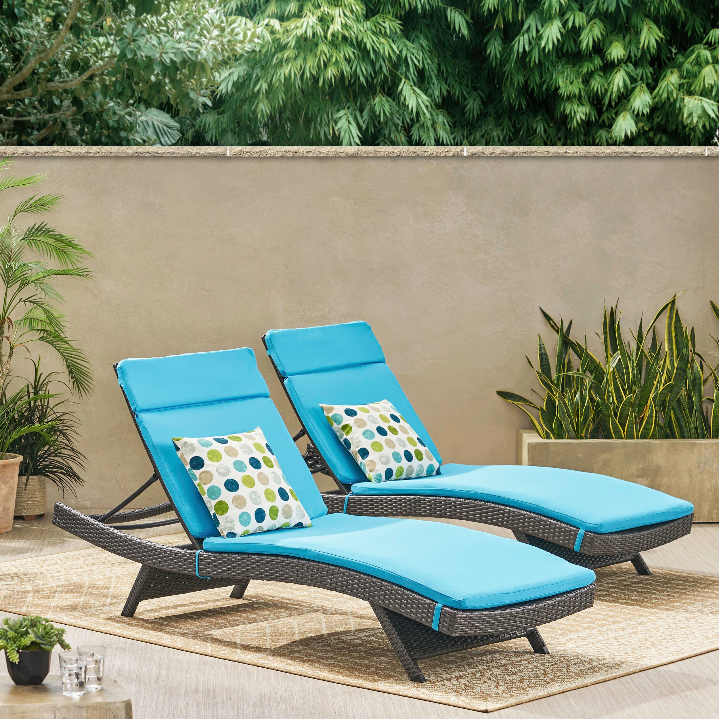 Nassau Outdoor Grey Wicker Adjustable Chaise Lounge with Cushion (Set of 2) - furnishings