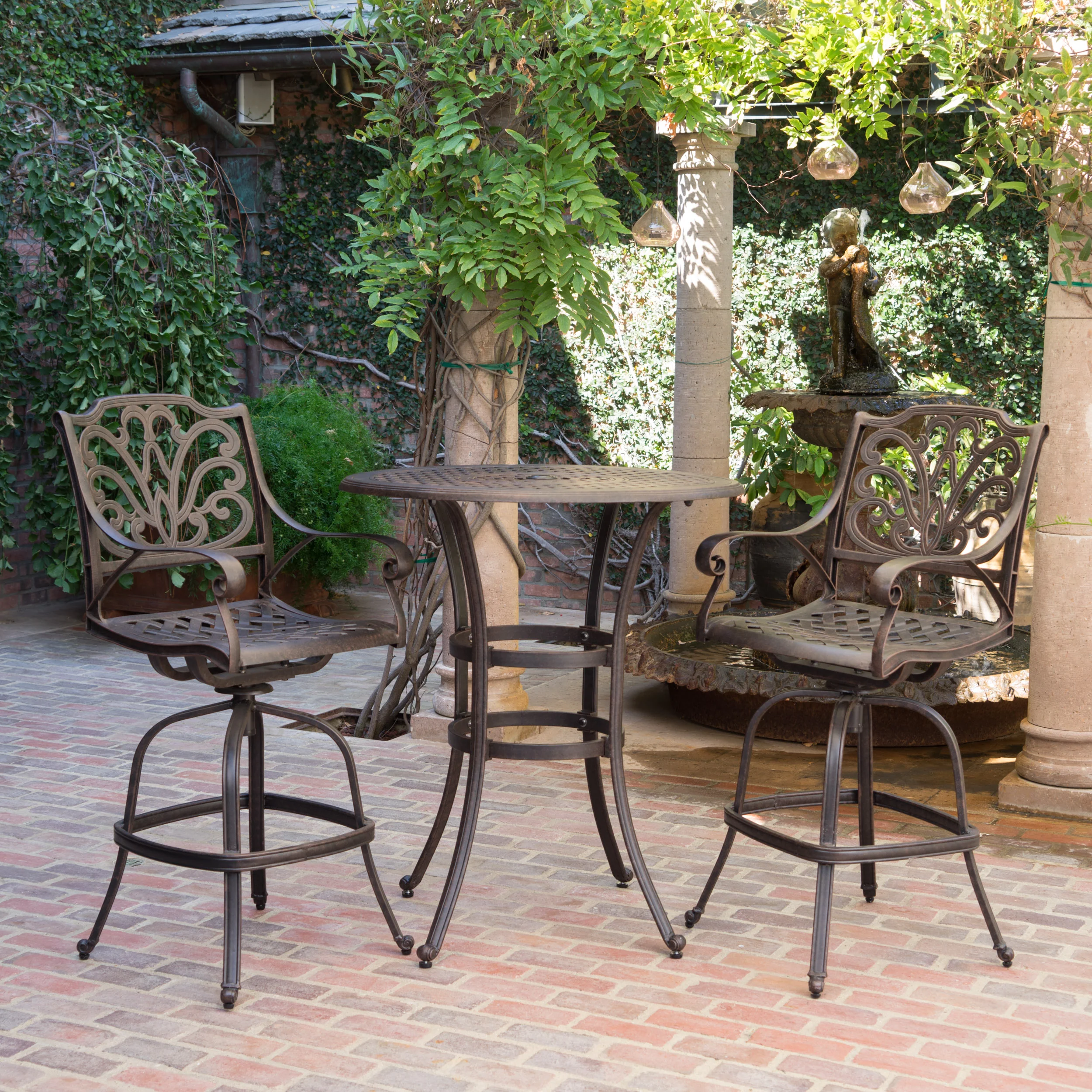 Calandra Outdoor 3 Piece Bronze Cast Aluminum Bar Set - furnishings