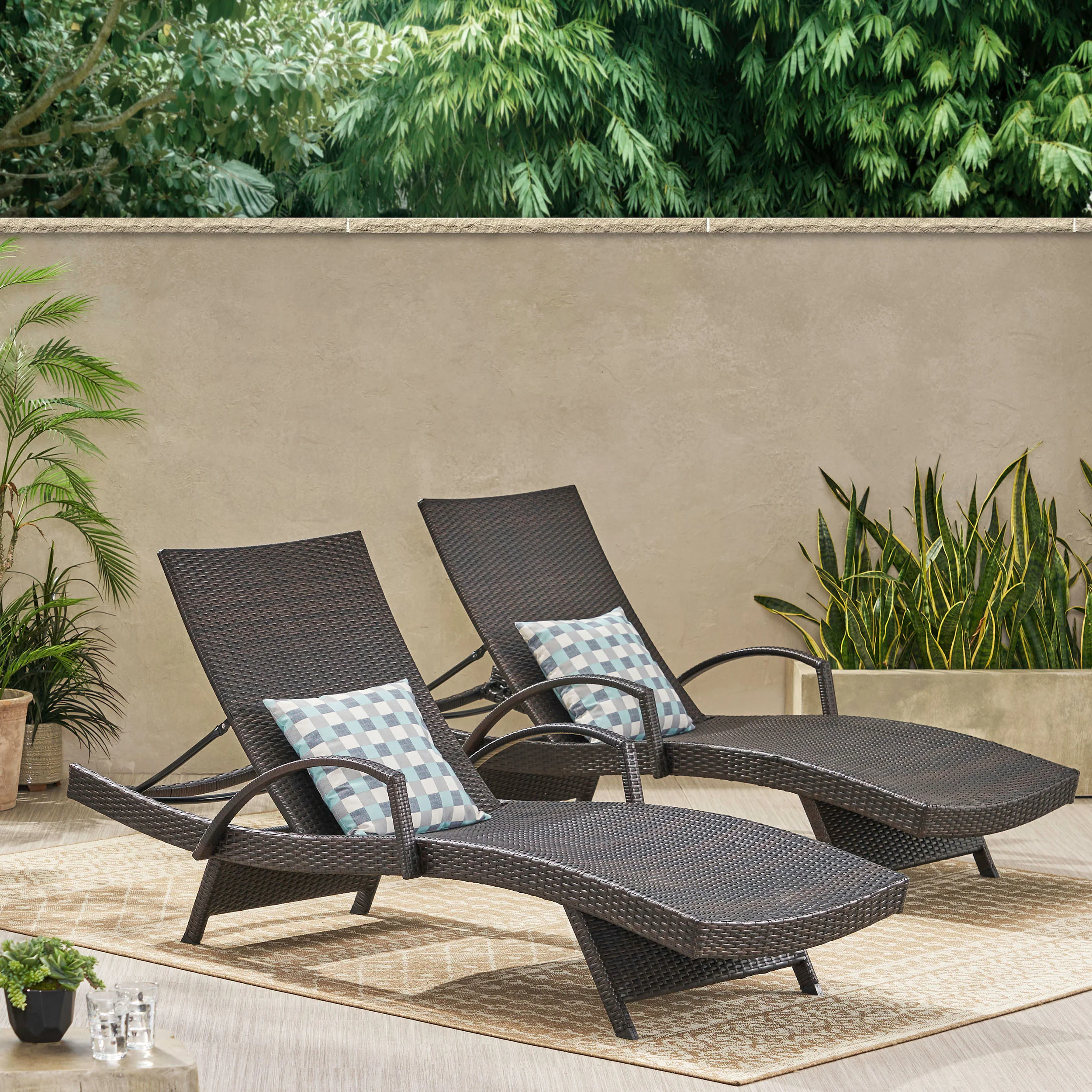 Lakeport Brown Wicker Curved Outdoor Chaise Lounge Chair w/ Arms - furnishings
