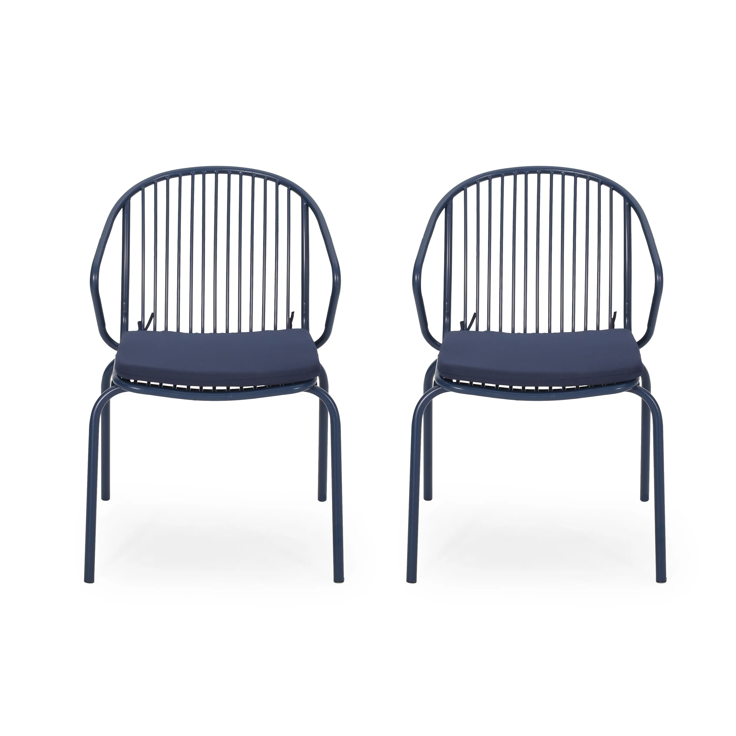 Emily Outdoor Modern Iron Club Chair with Cushion (Set of 2) - furnishings