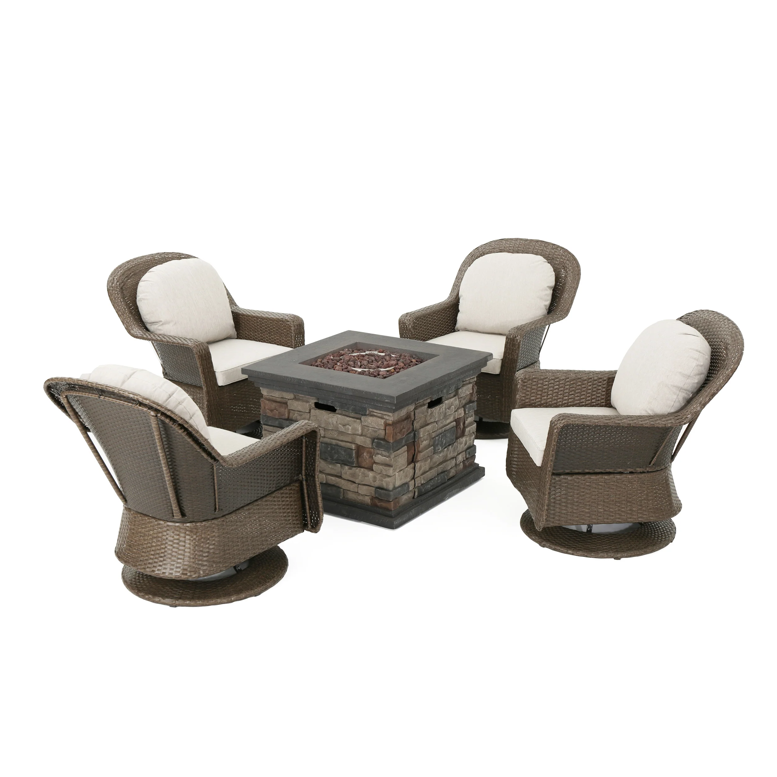 Dunlevy Outdoor 5 Piece Fire Pit Wicker Chat Set - furnishings