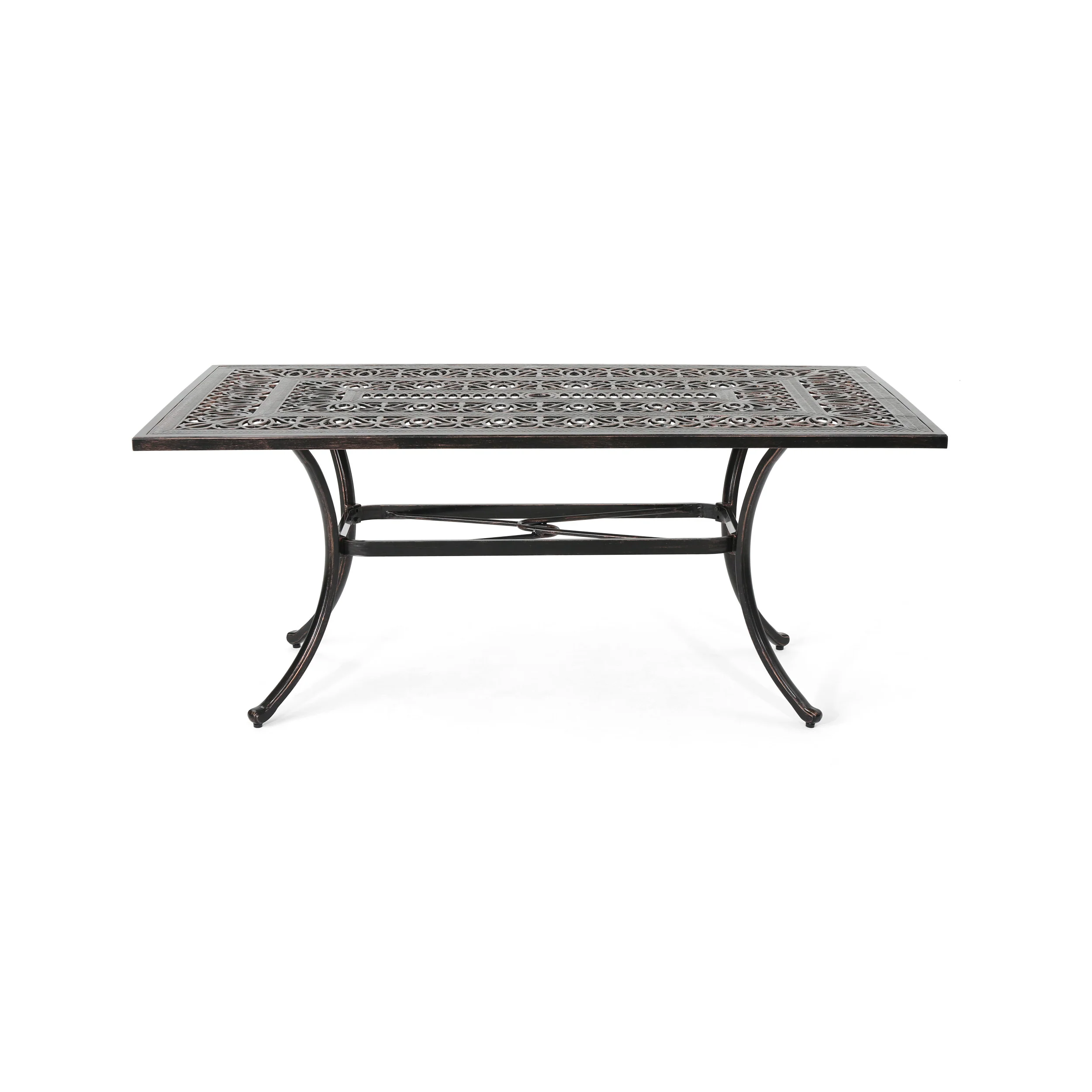 Jamie Outdoor Rectangular Cast Aluminum Dining Table, Shiny Copper - furnishings