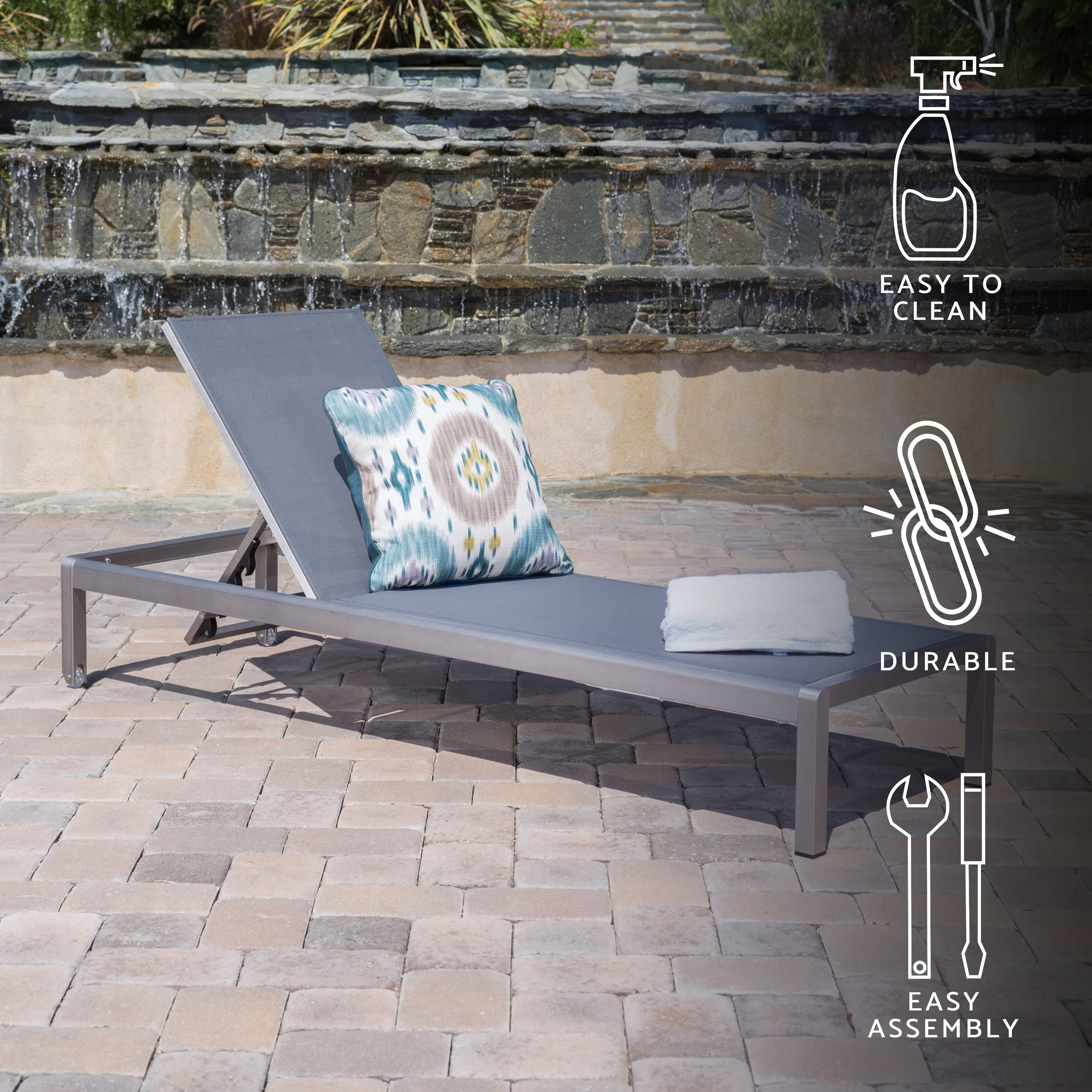 Coral Bay Dark Gray Outdoor Mesh Chaise Lounge - furnishings