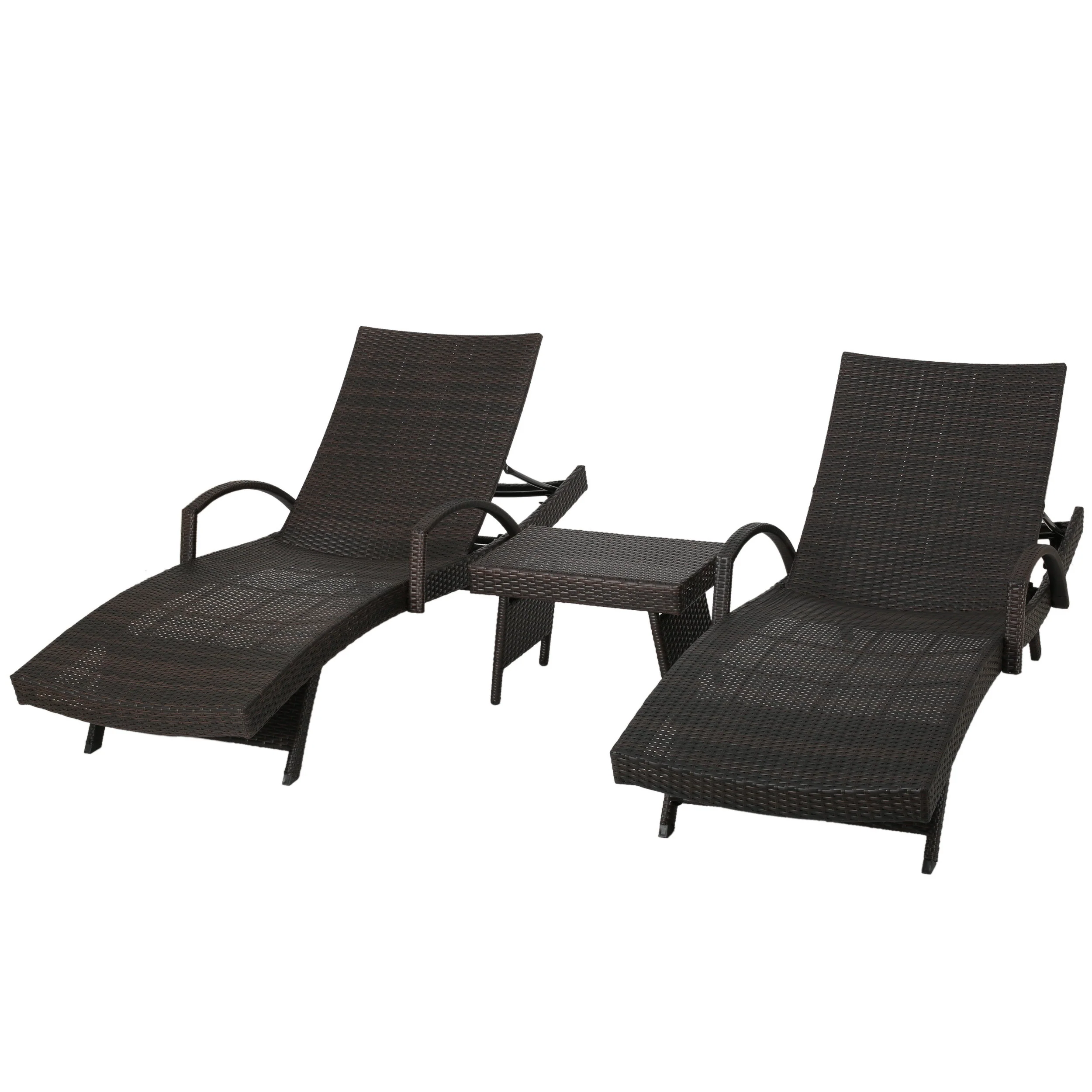 Lakeport Outdoor Brown Wicker 3-piece Adjustable Armed Chaise Lounge Set - furnishings