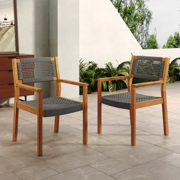 Seraphina Outdoor Patio Acacia Wood Braided Rope Dining Chairs, Set of 2 - furnishings