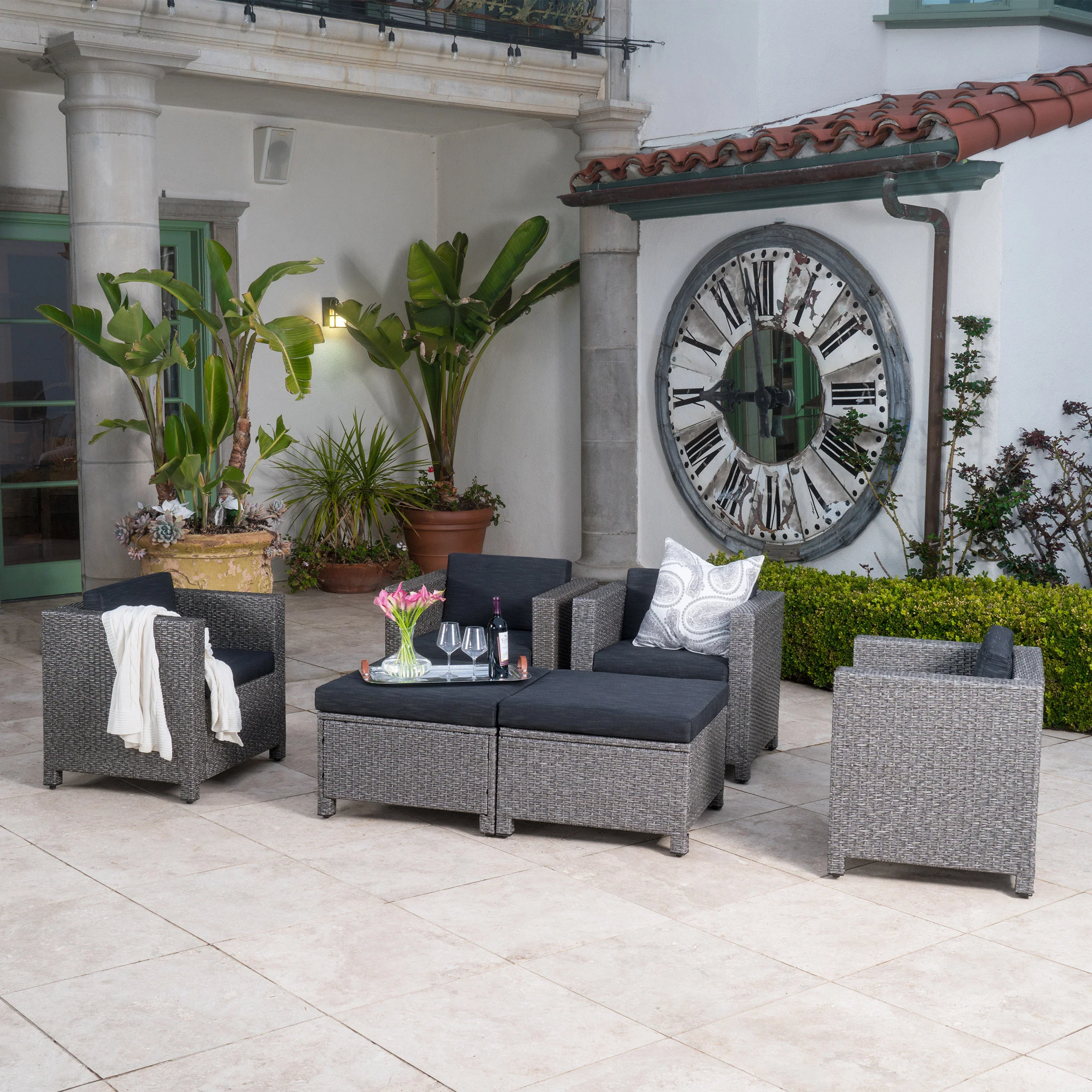 Venice 4-6-Seater Outdoor Wicket Chat Set - furnishings