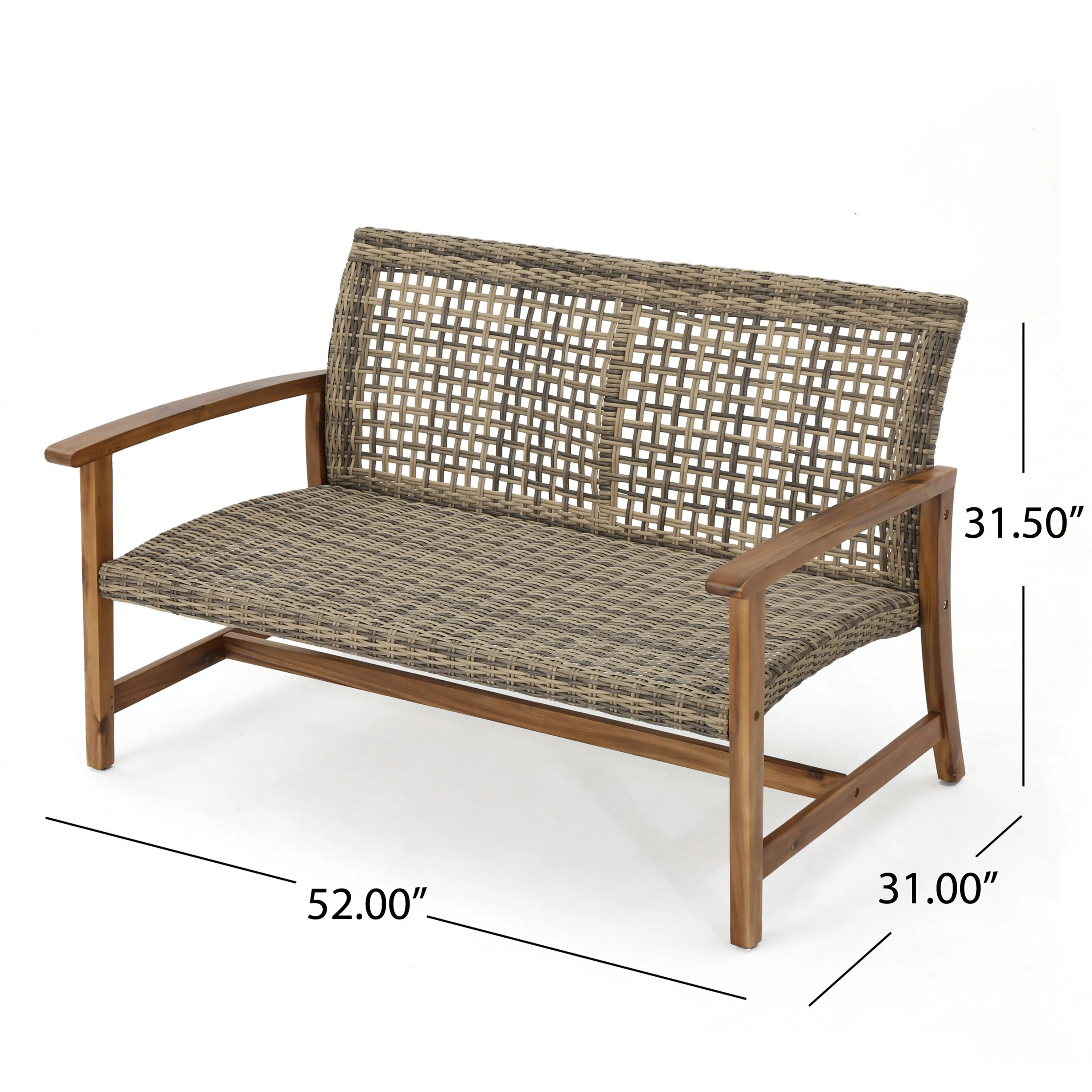 Levant Outdoor 5 Piece Wood and Wicker Loveseat Chat Set - furnishings