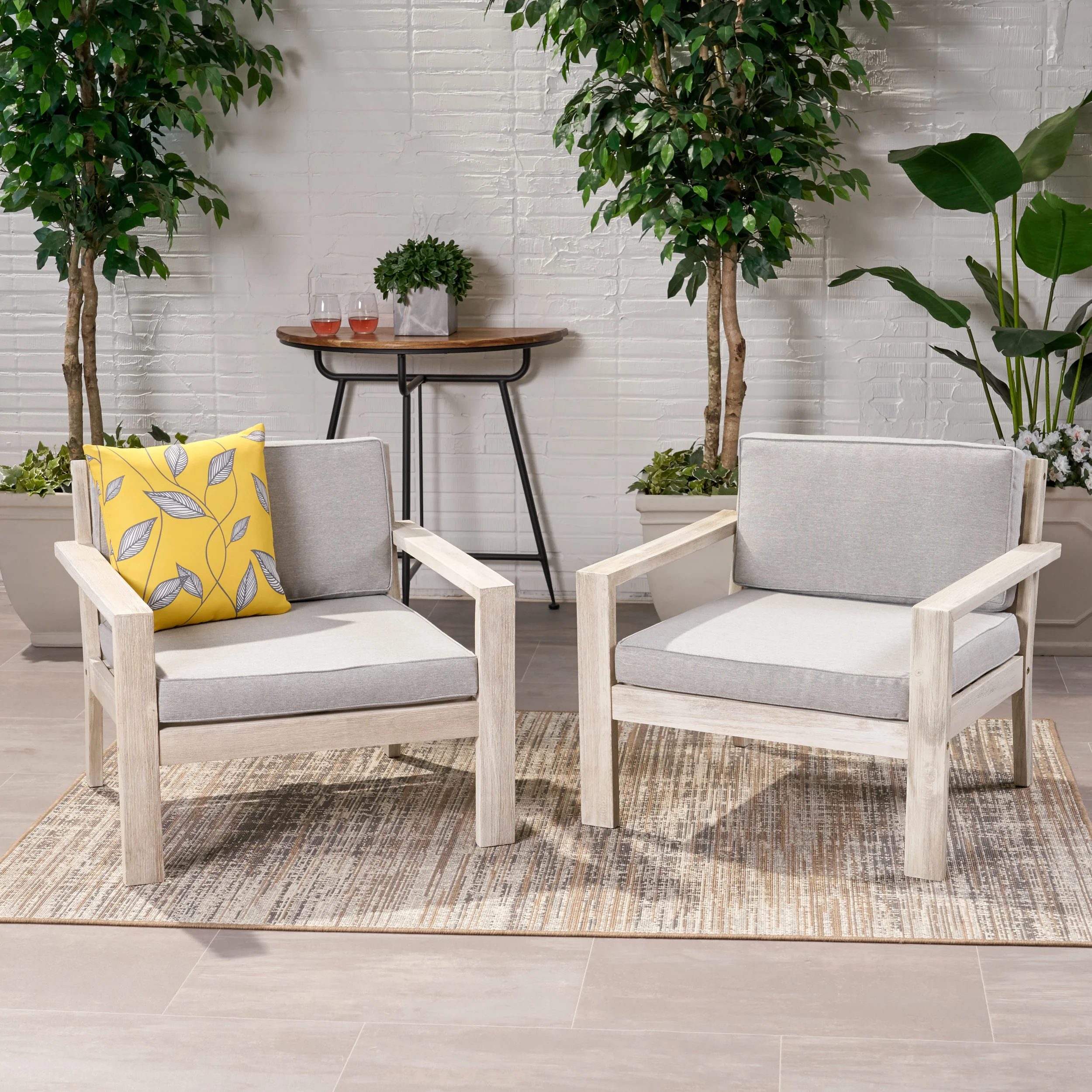 Ben Outdoor Acacia Wood Club Chairs with Cushions (Set of 2) - furnishings