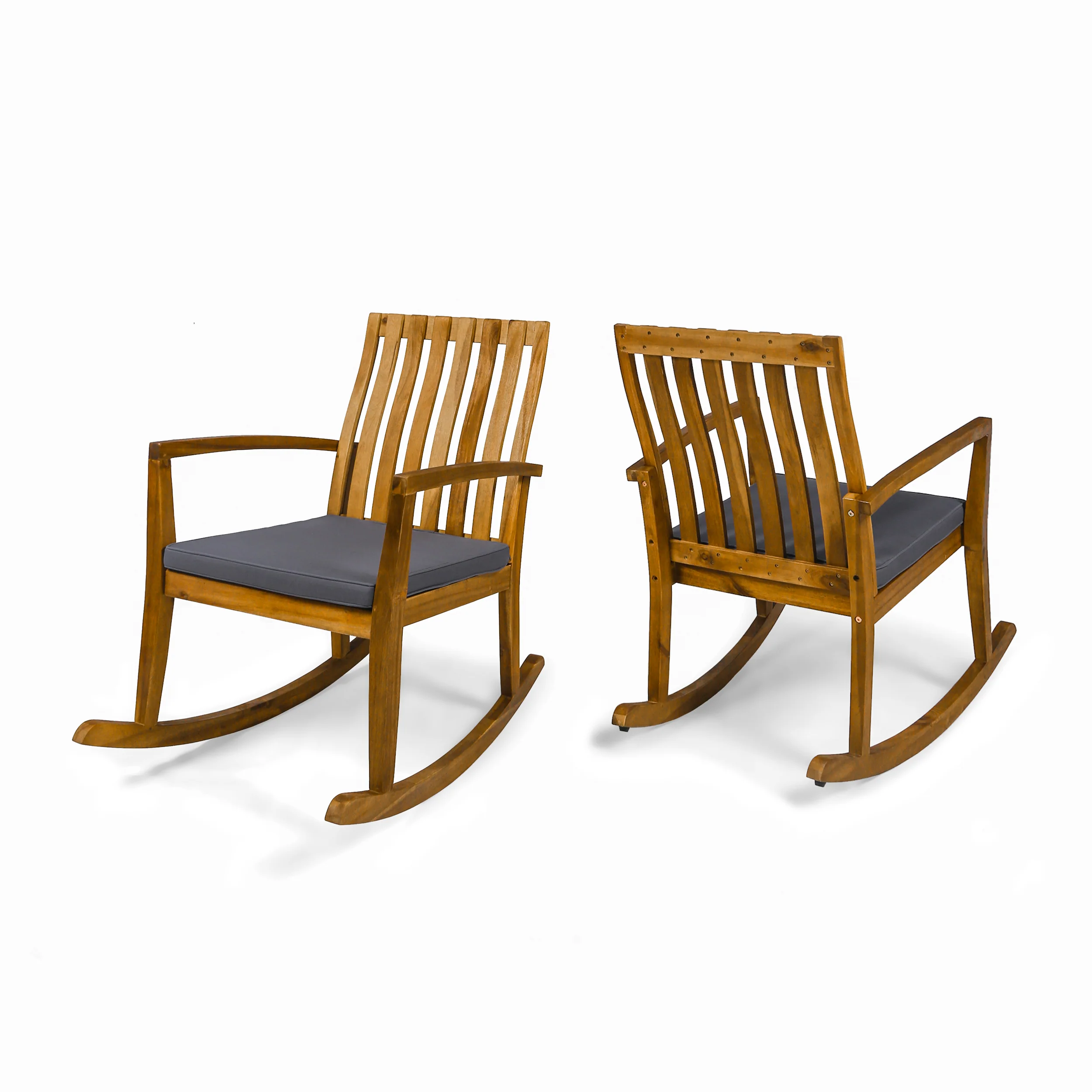 Colmena Acacia Wood Rustic Style Rocking Chair with Water Resistant Cushions - furnishings
