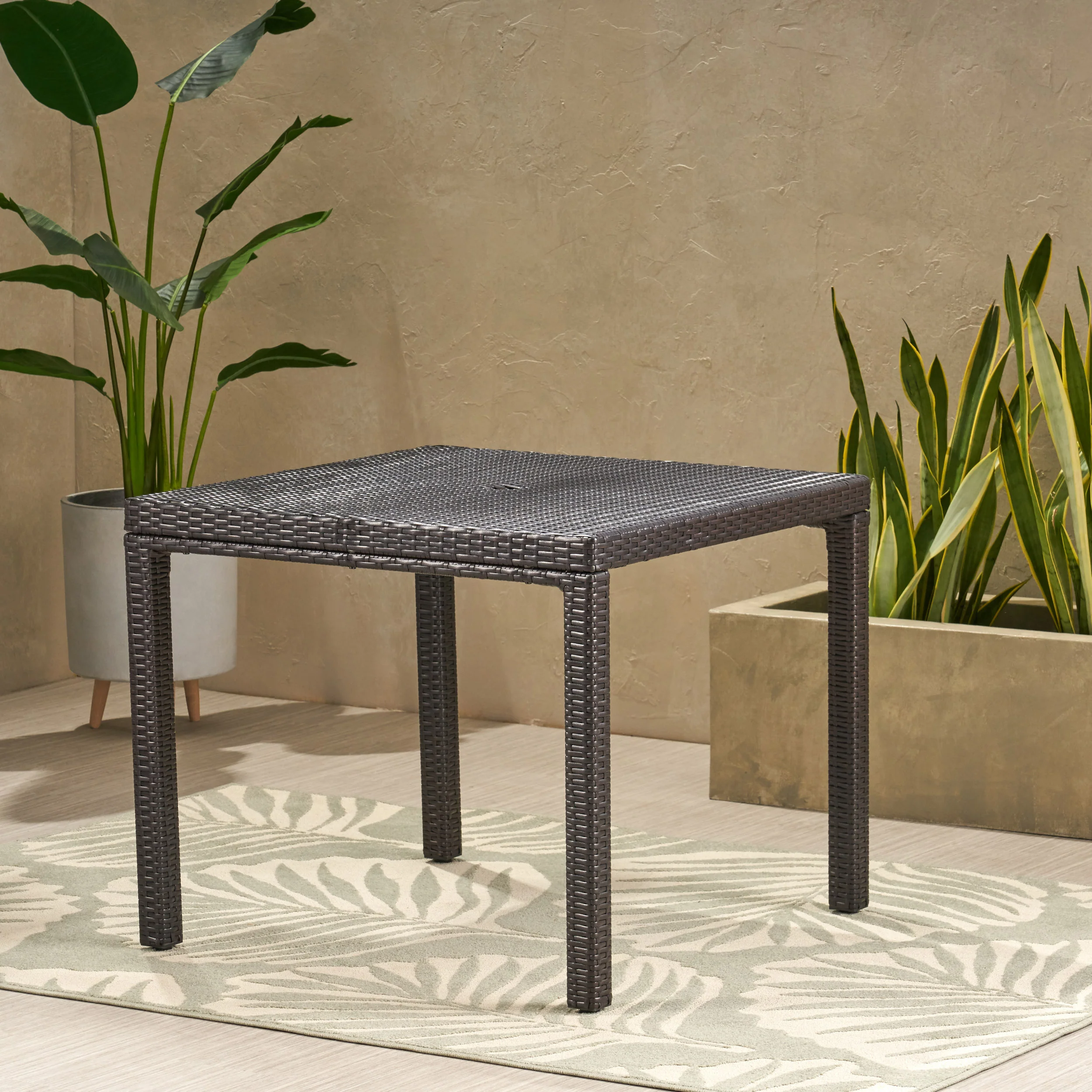 Edene Outdoor Multibrown Wicker Square Dining Table - furnishings