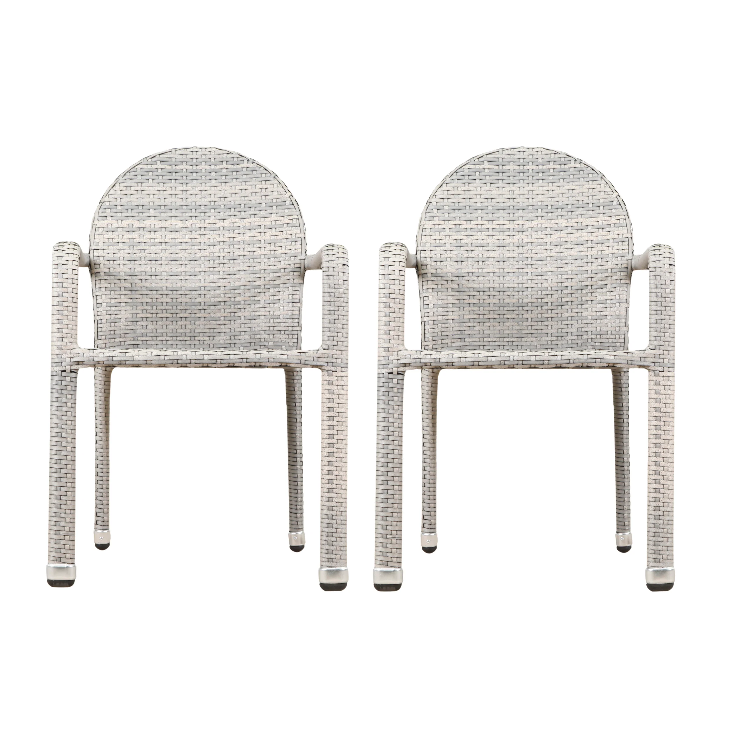 Ava Outdoor Wicker Armed Aluminum Framed Stack Chairs (Set of 2) - furnishings