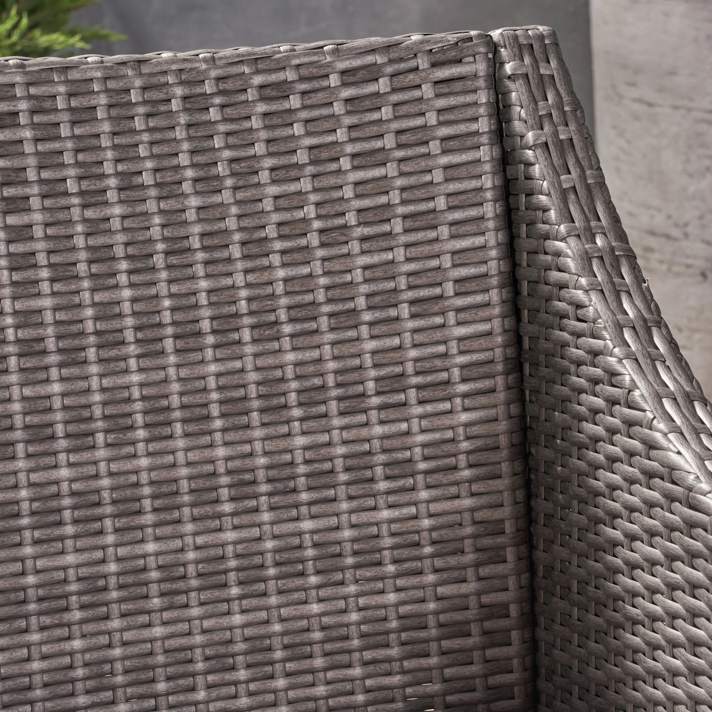 Sims Outdoor 3 Piece Wicker Chat Set, Grey with Silver Cushions - furnishings