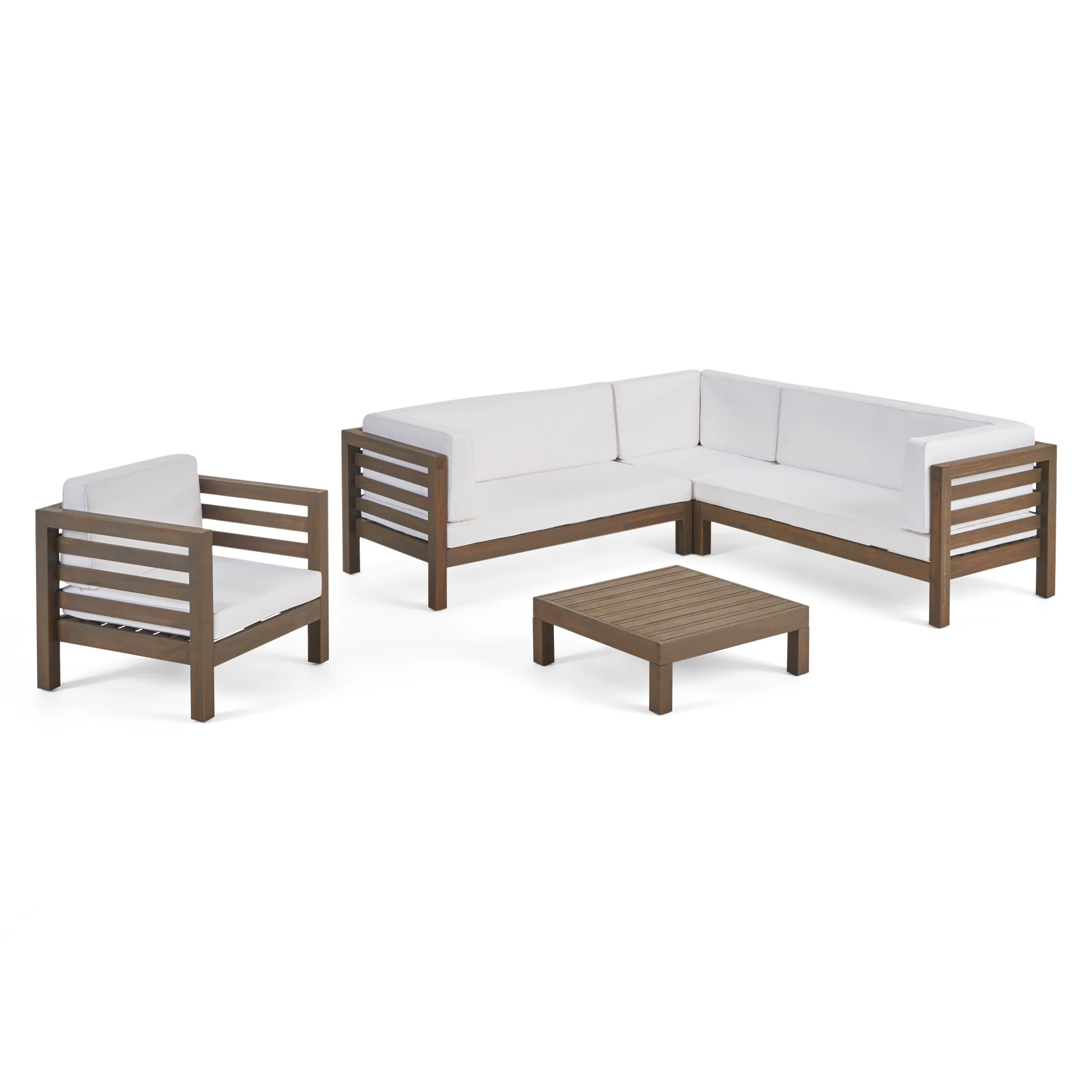 Emma Outdoor 6 Seater Acacia Wood Sectional Sofa and Club Chair Set - furnishings