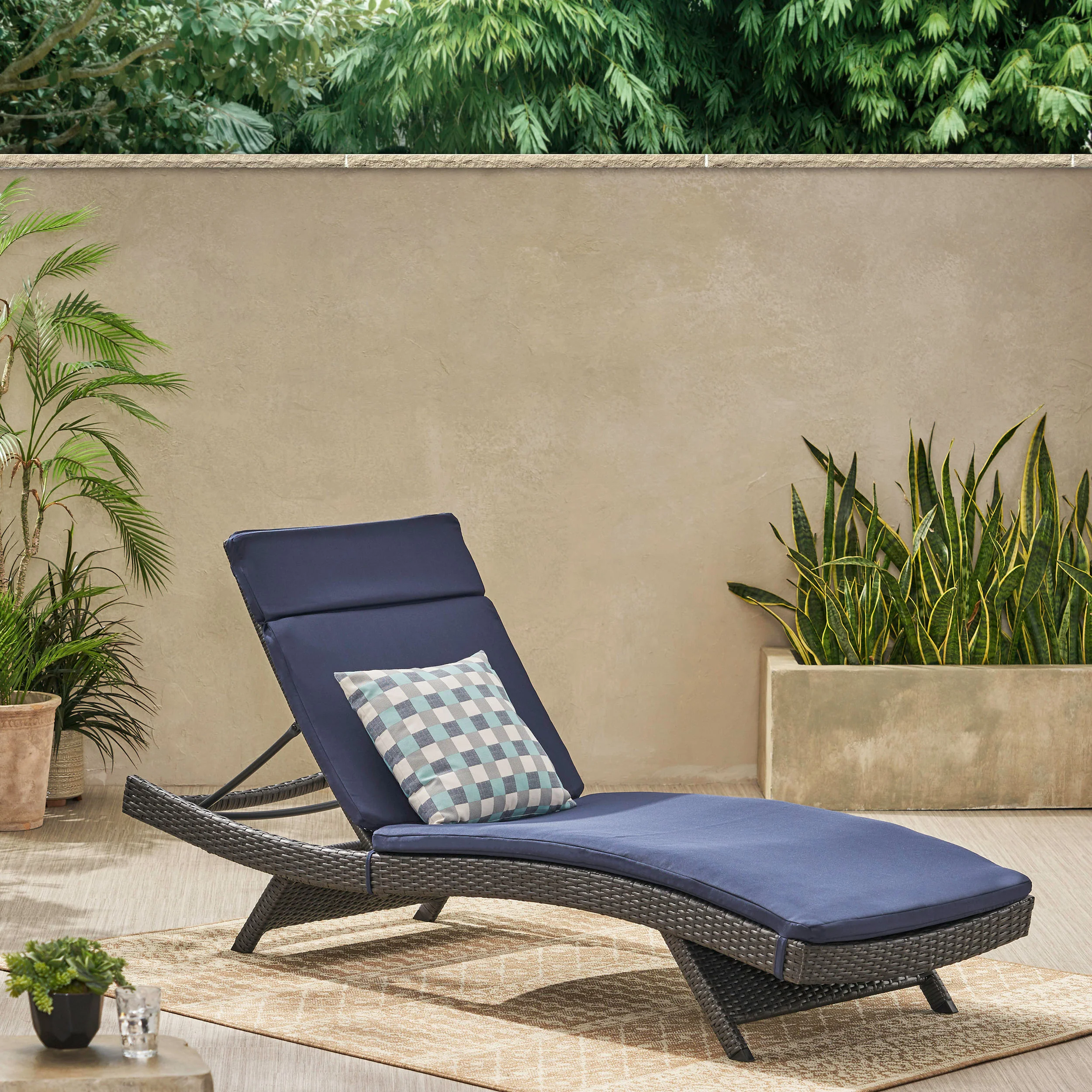 Nassau Outdoor Grey Wicker Adjustable Chaise Lounge with Cushion - furnishings