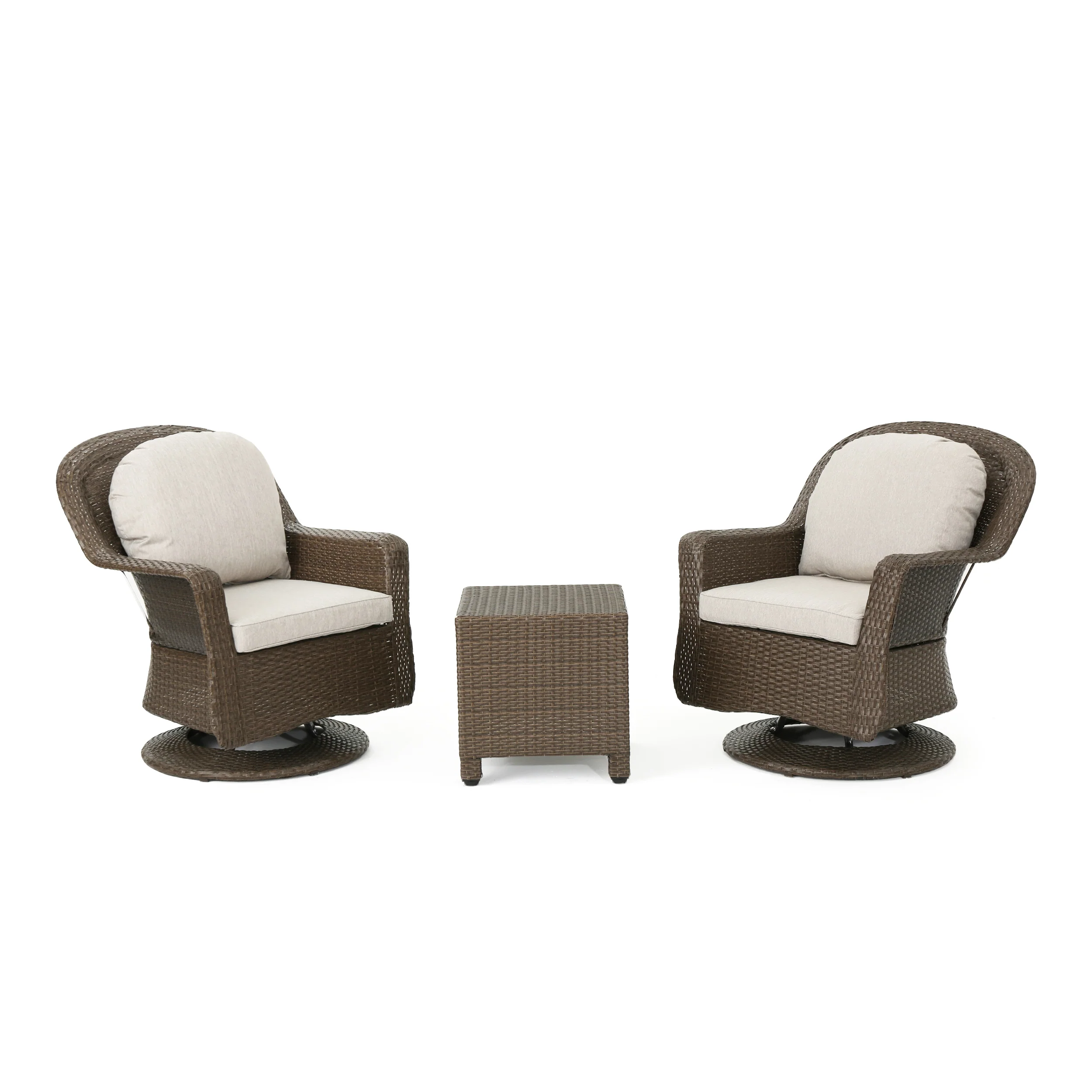 Linsten Outdoor Wicker Swivel Club Chairs and Side Table Chat Set - furnishings