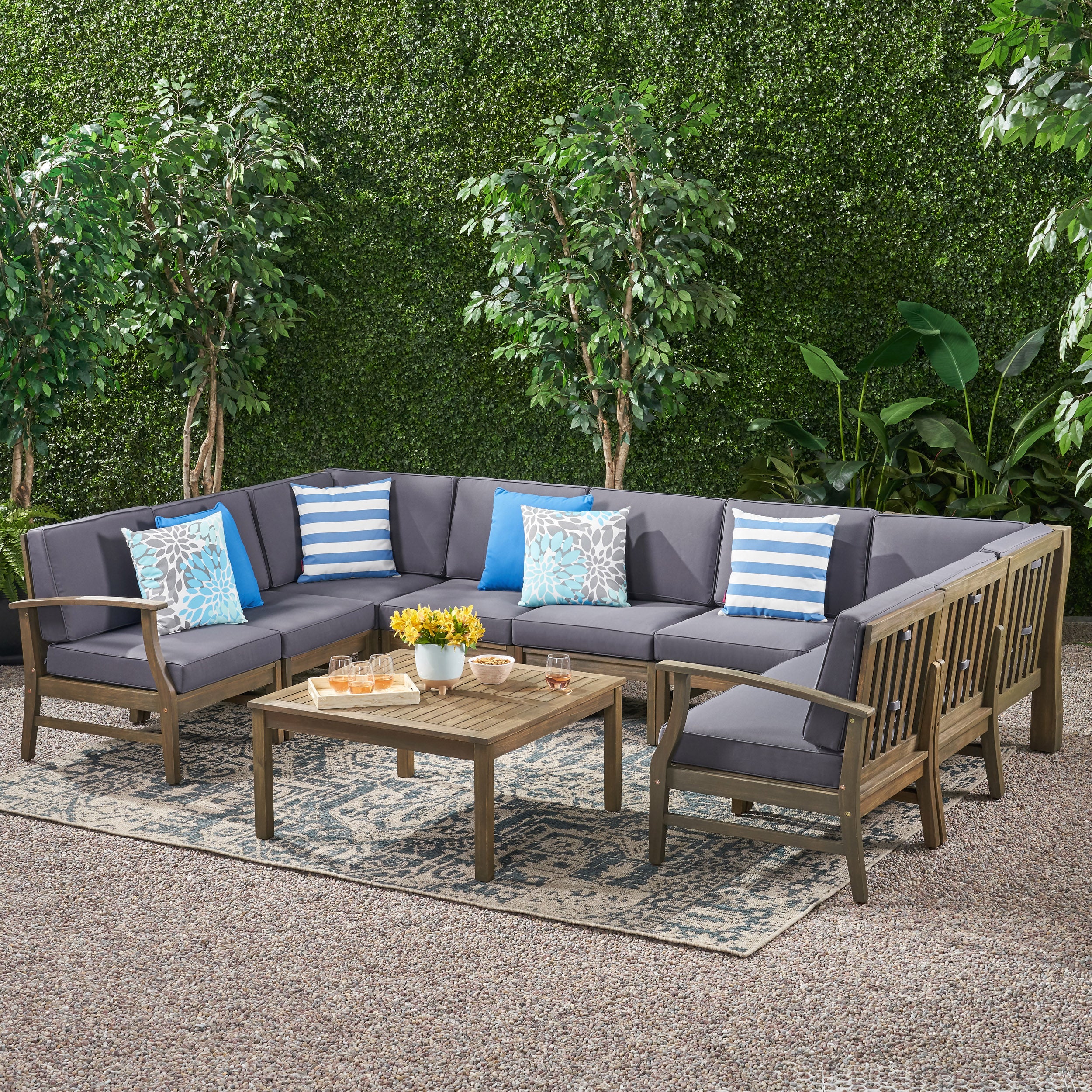 Judith Outdoor 10 Piece Acacia Wood Sofa Sectional Set - furnishings