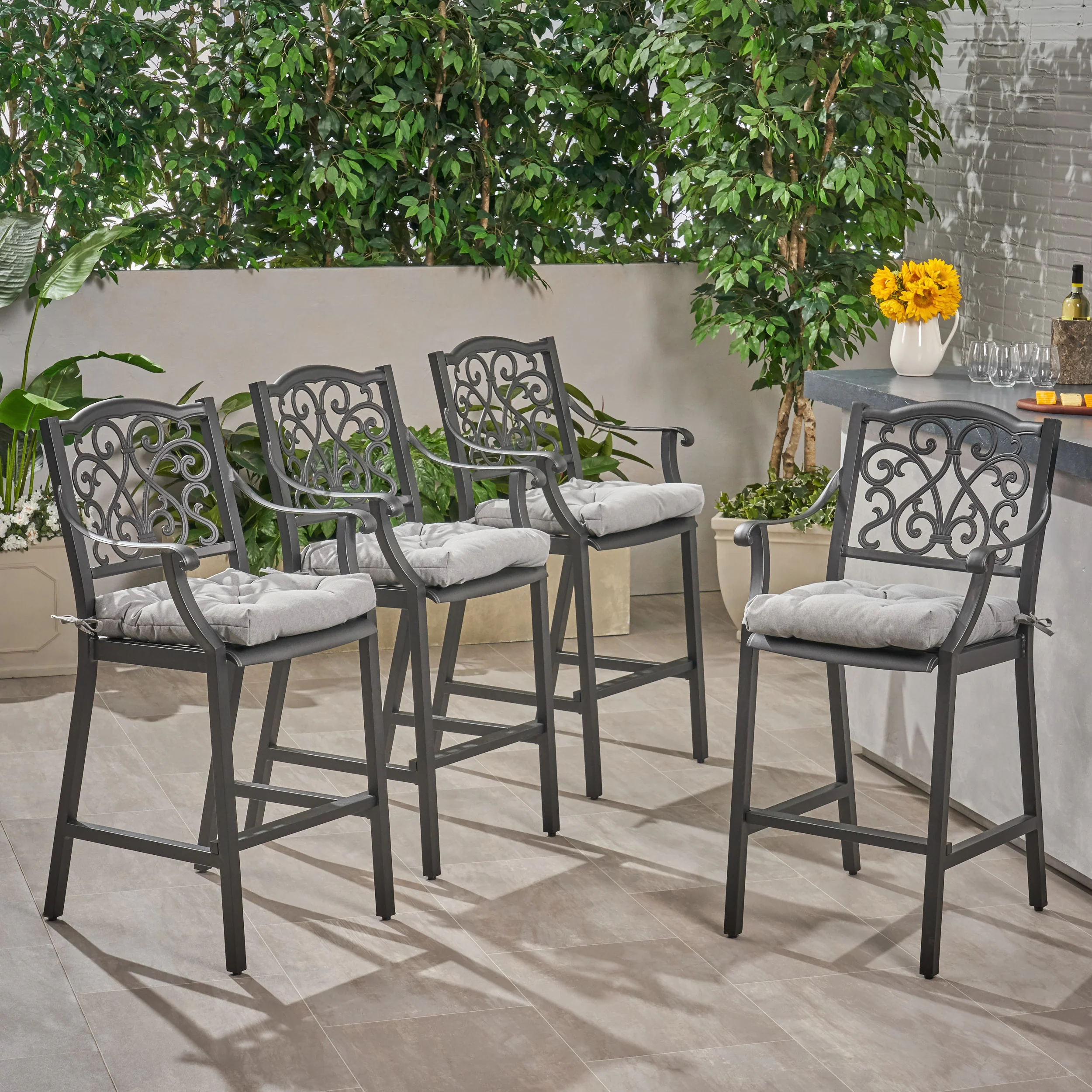 Nalahni Outdoor Barstool with Cushion (Set of 4) - furnishings
