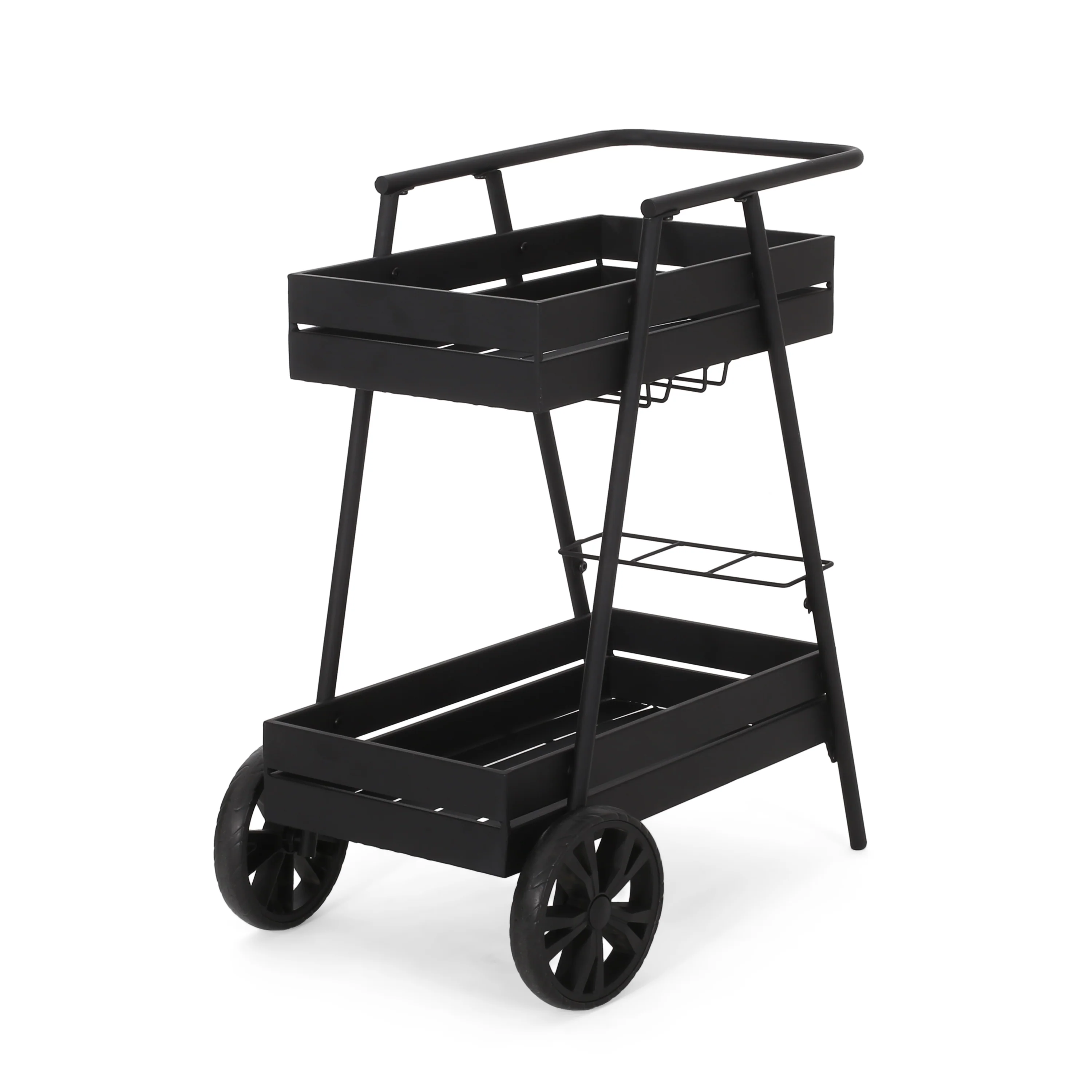 Wolfeboro Outdoor Metal 2 Tiered Bar Cart, Matte Black - furnishings