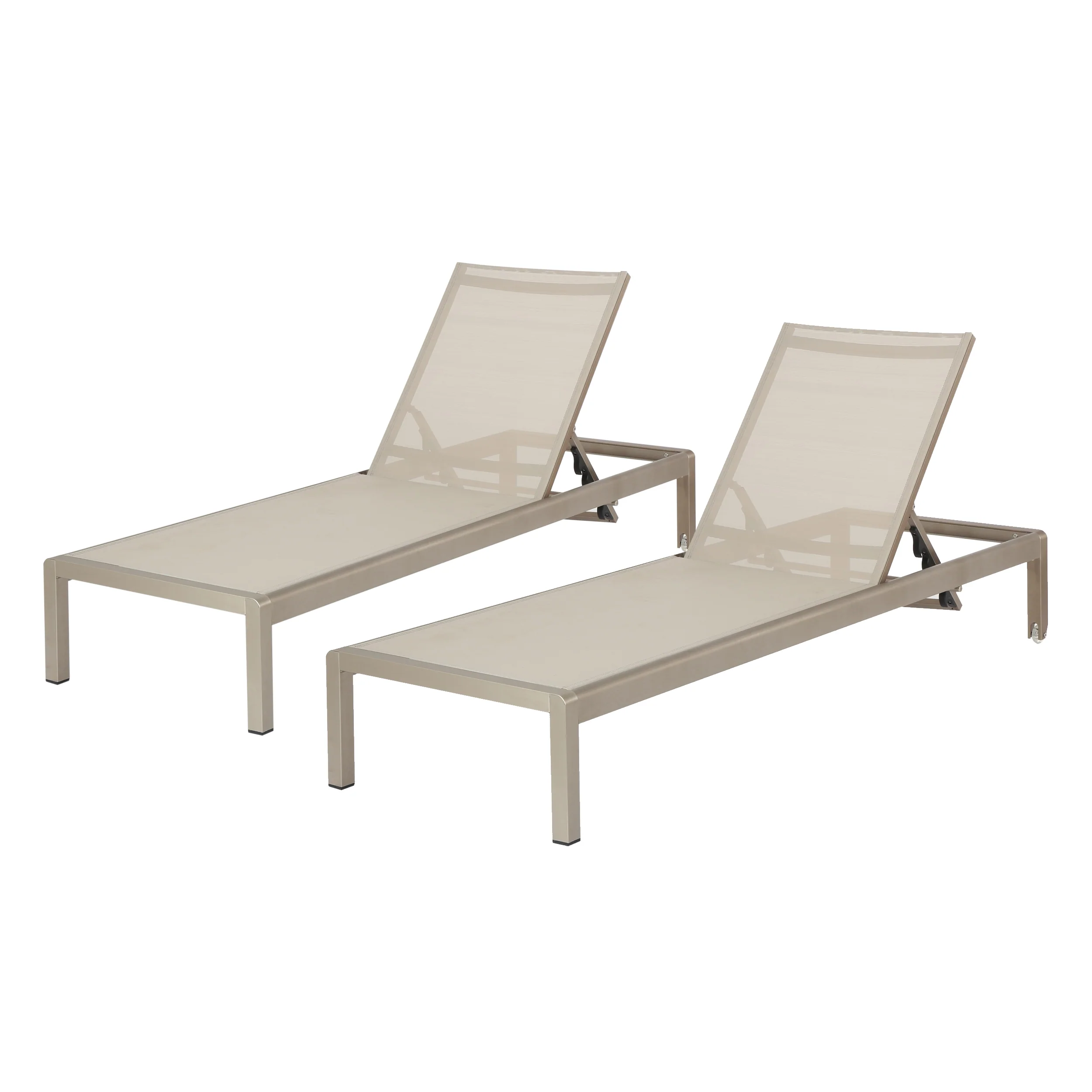 Holborn Outdoor Modern Gray Mesh Chaise Lounge with Wheels (Set of 2) - furnishings