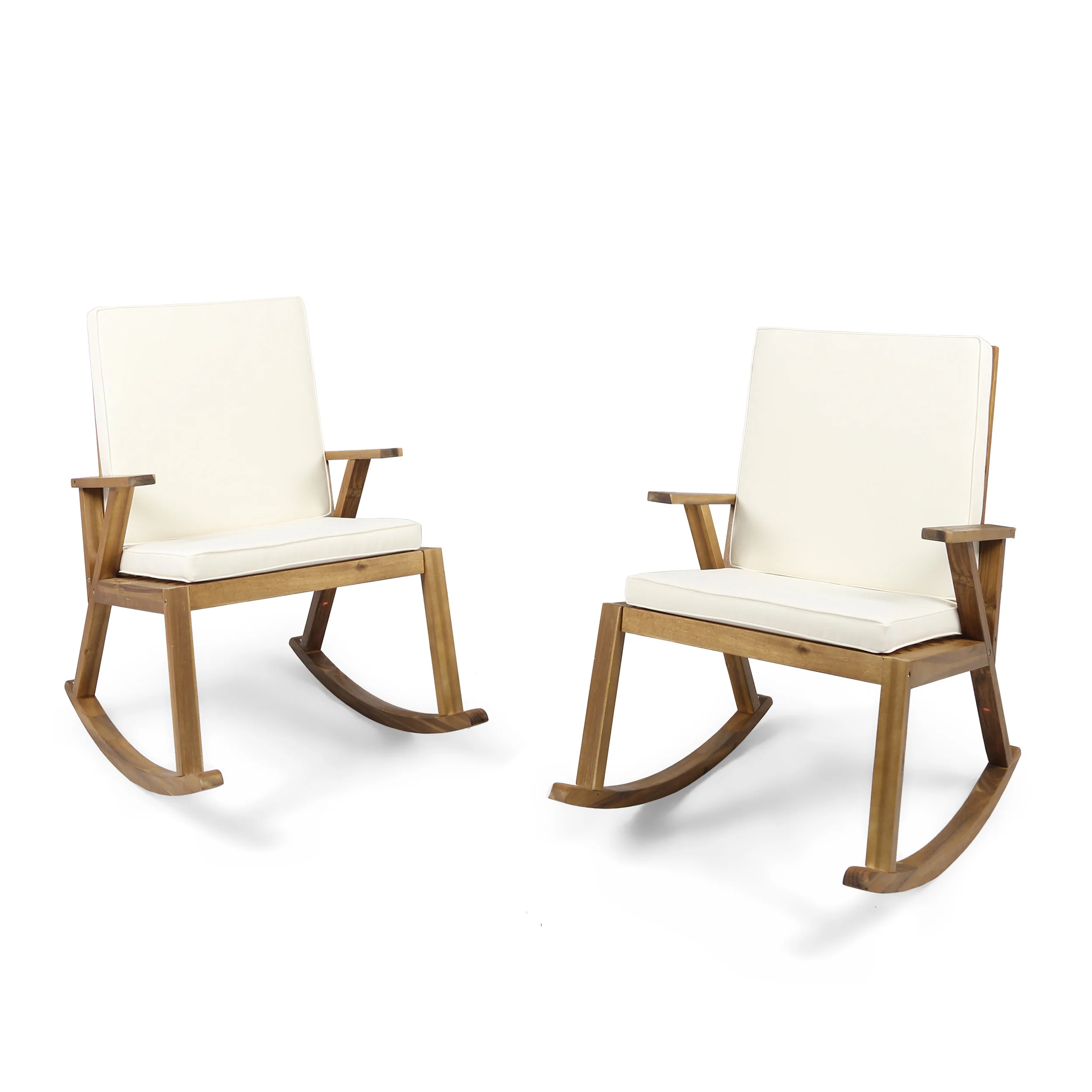 Andy Outdoor Acacia Wood Rocking Chair with Water-Resistant Cushions (Set of 2) - furnishings