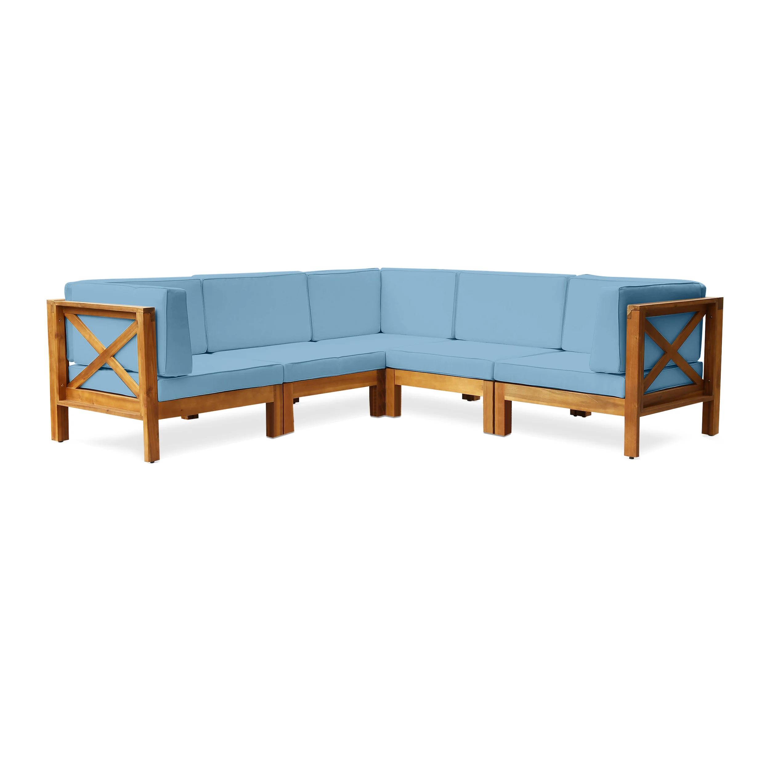 Brava Outdoor Acacia Wood 5 Seater Sectional Sofa Set with Water-Resistant Cushions - furnishings
