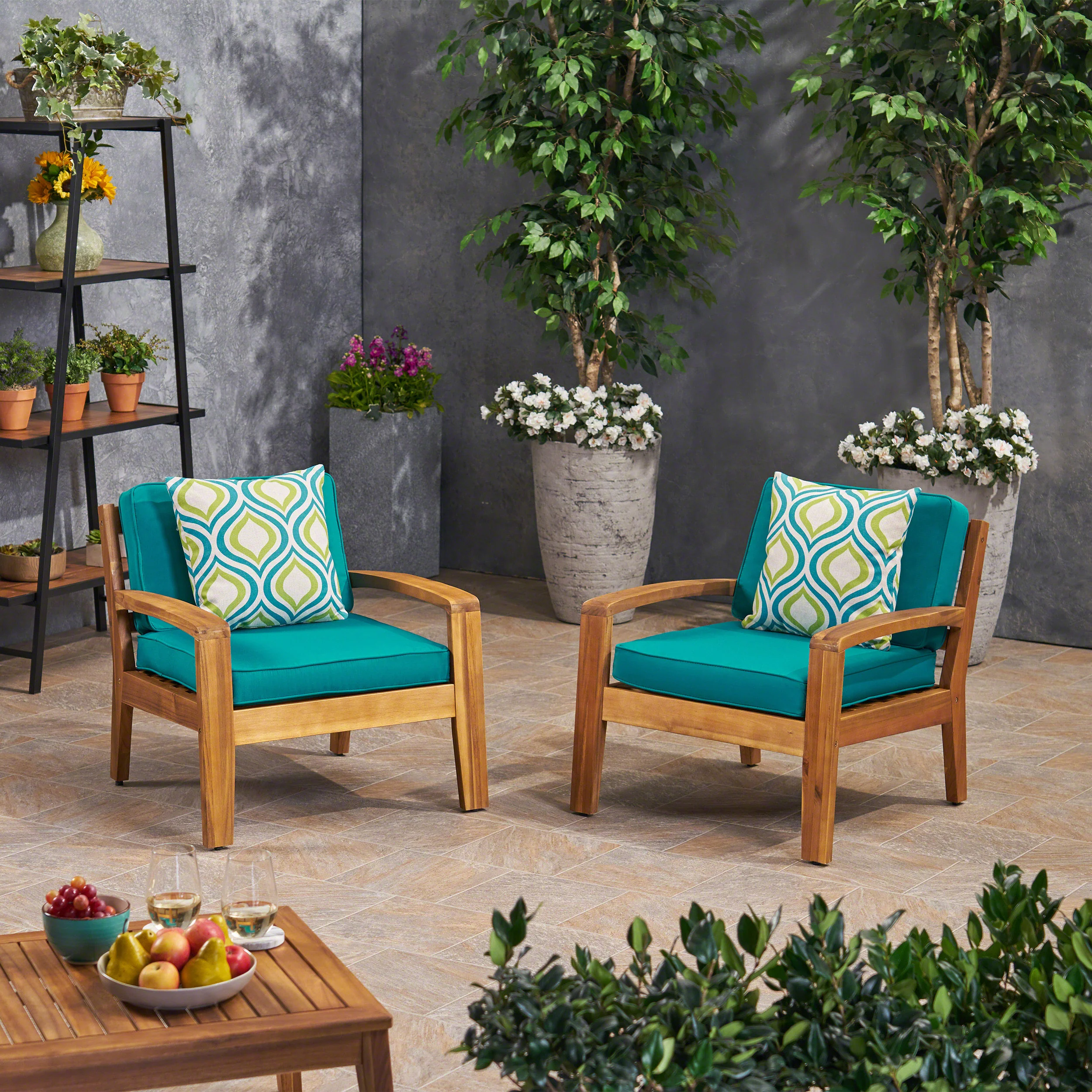 Parma Outdoor Acacia Wood Club Chairs with Sunbrella Cushions - furnishings