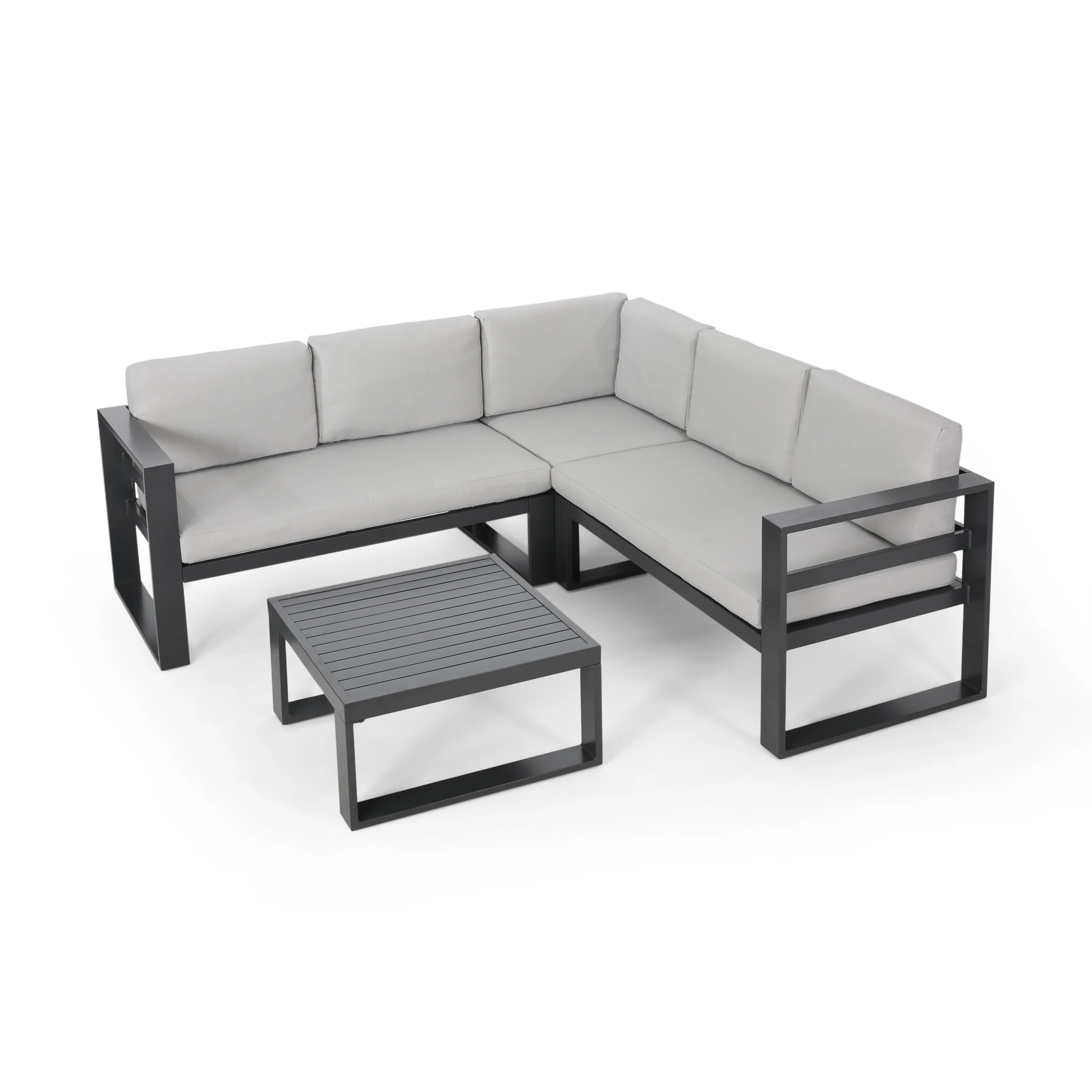 Queena Outdoor Aluminum Sofa Sectional with Coffee Table - furnishings
