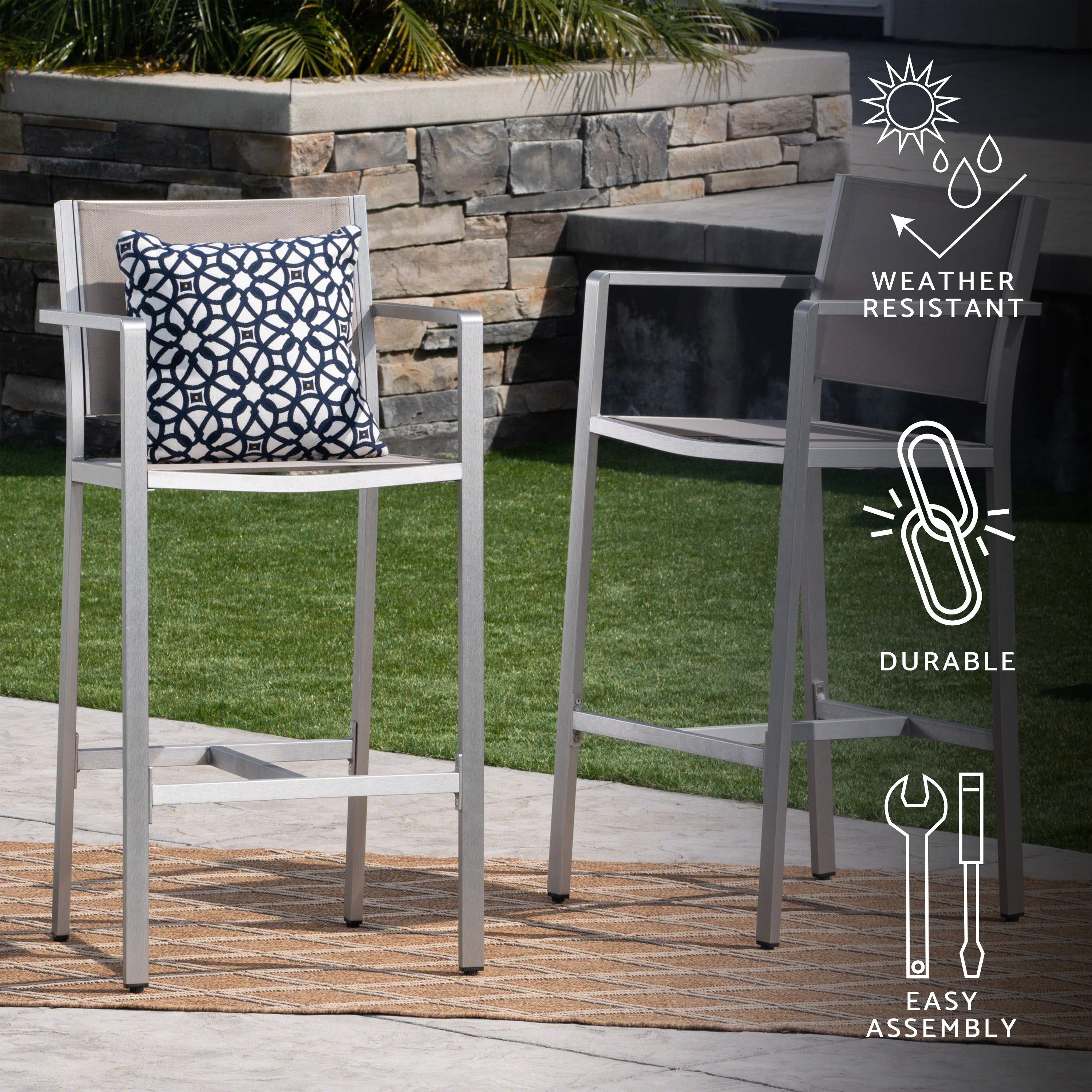 Tammy Coral Outdoor Mesh 29.50 Inch Barstools with Rust-Proof Aluminum Frame - furnishings