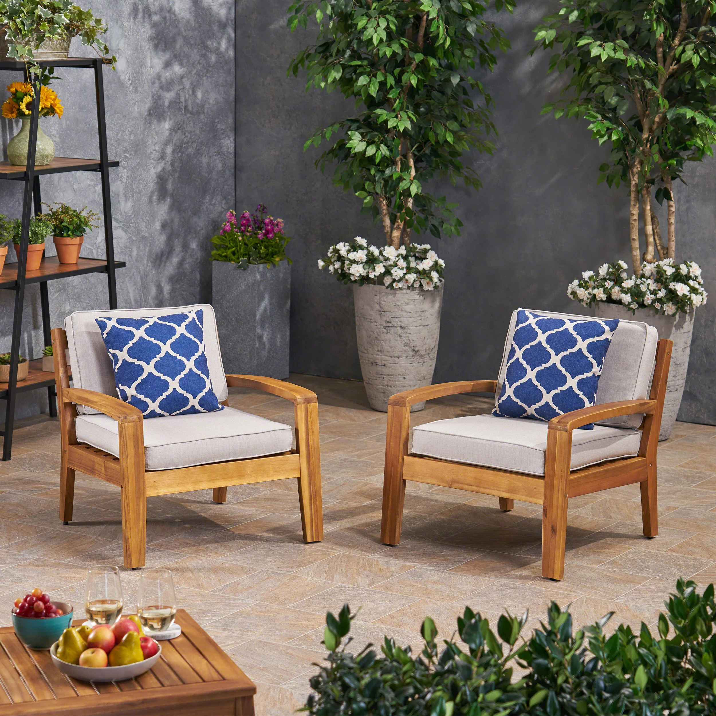 Parma Outdoor Acacia Wood Club Chairs with Sunbrella Cushions - furnishings