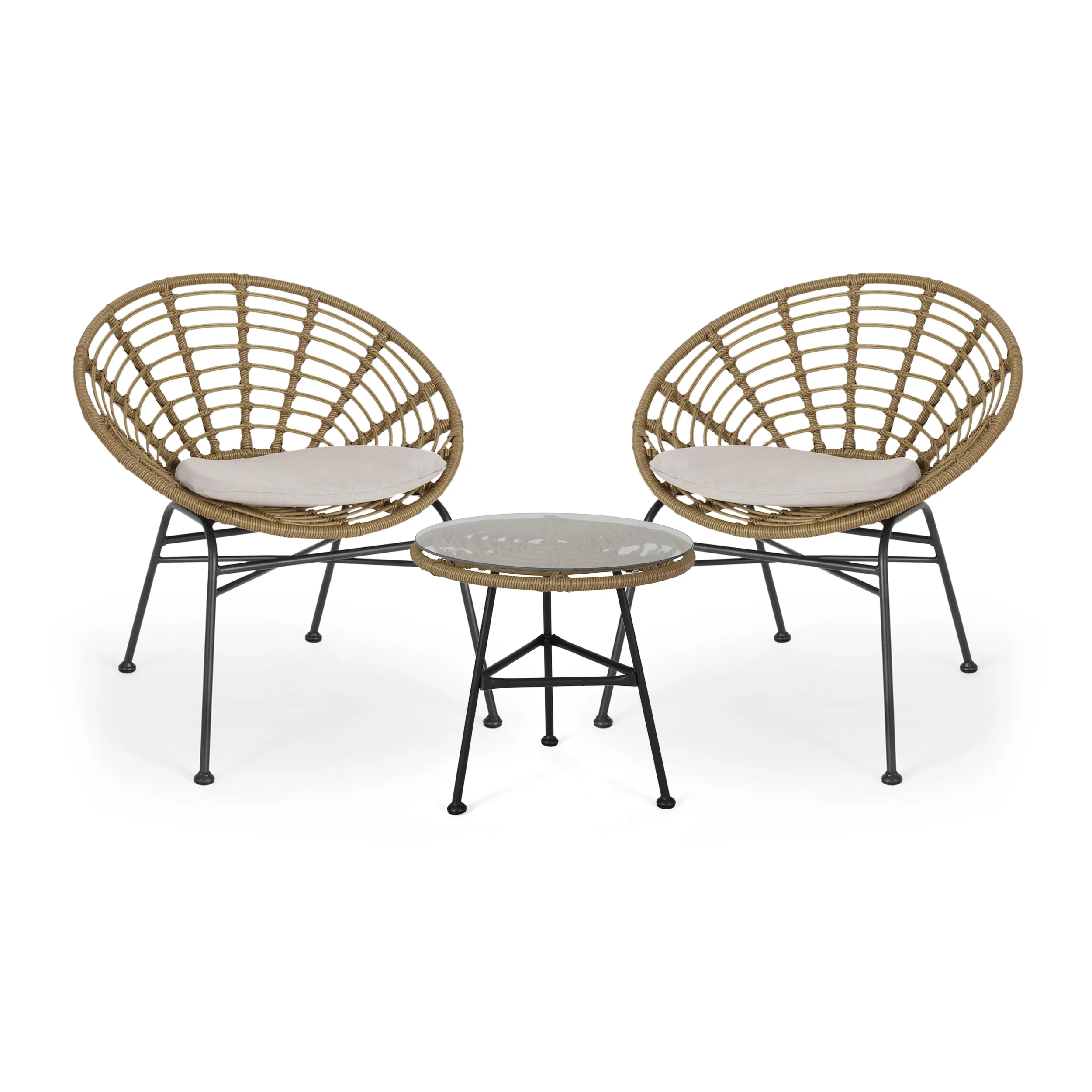 Seaton Outdoor Modern Boho 2 Seater Wicker Chat Set with Side Table - furnishings