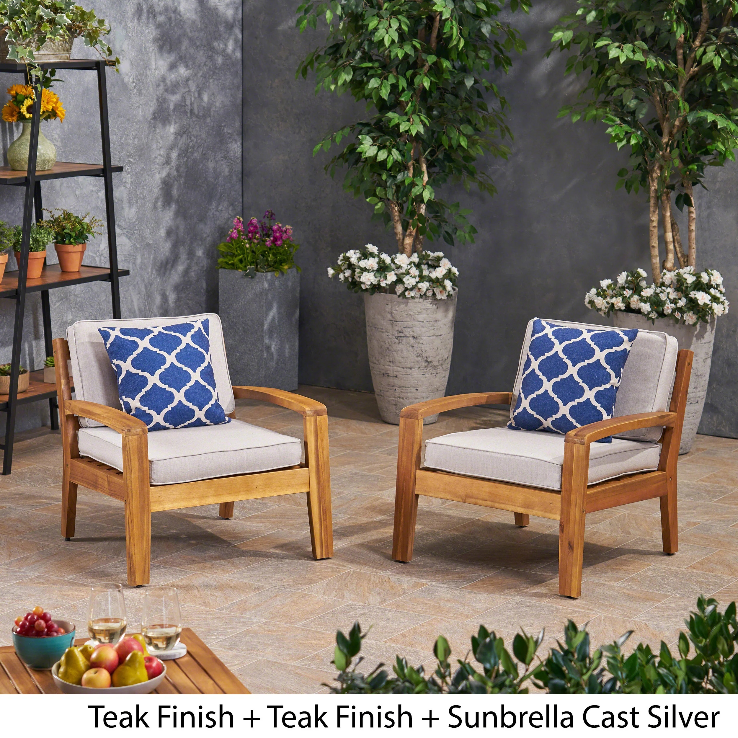 Parma Outdoor Acacia Wood Club Chairs with Sunbrella Cushions - furnishings