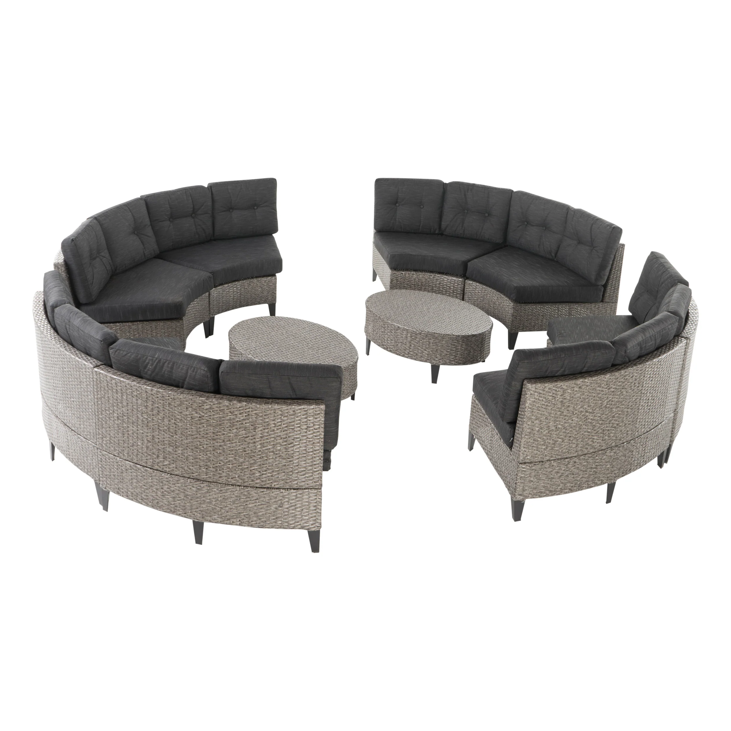 Currituck Outdoor 10 Piece Mixed Black Wicker Sofa Set with Dark Grey Water Resistant Fabric Cushions - furnishings