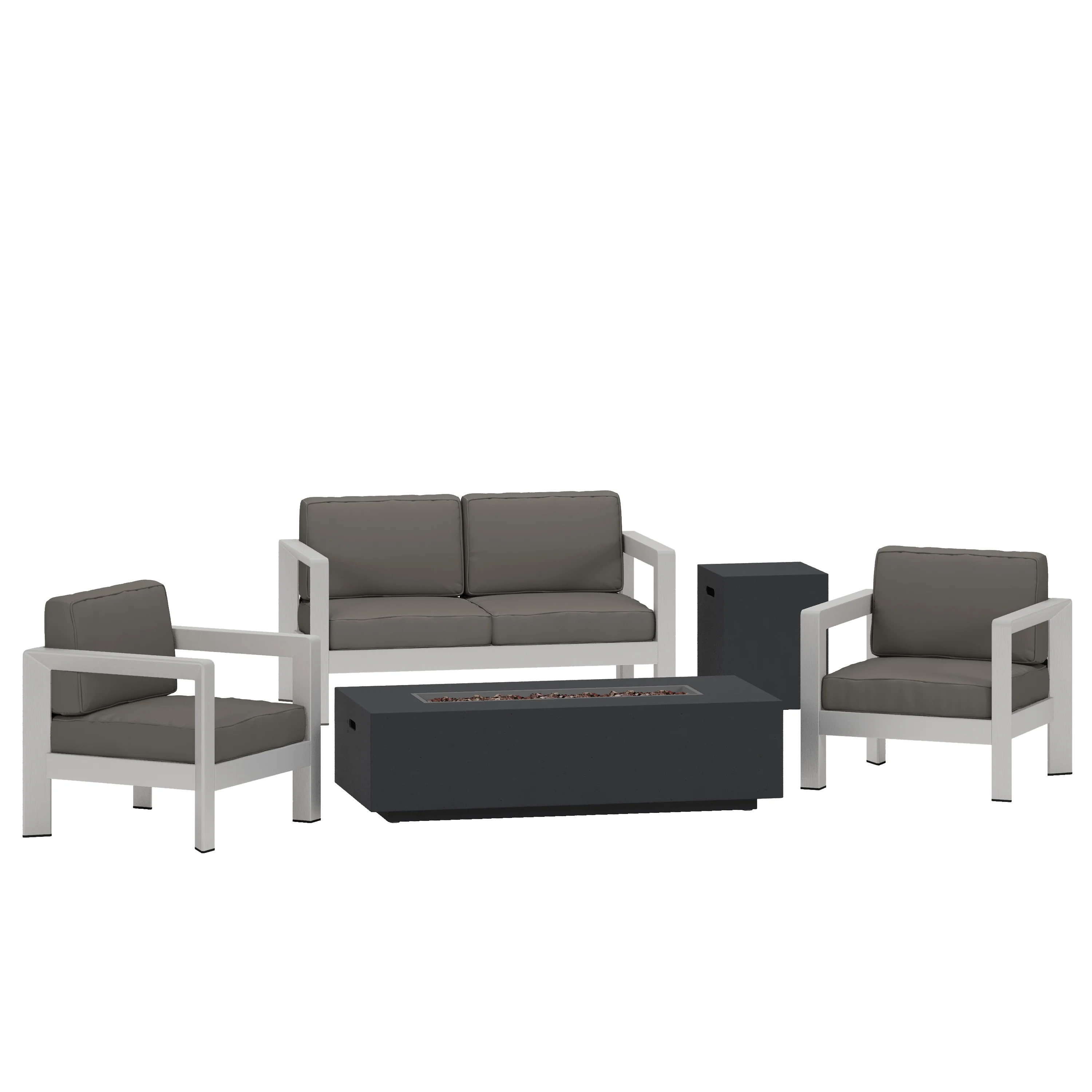 Booth Outdoor 4-Seater Aluminum Chat Set with Fire Pit and Tank Holder - furnishings